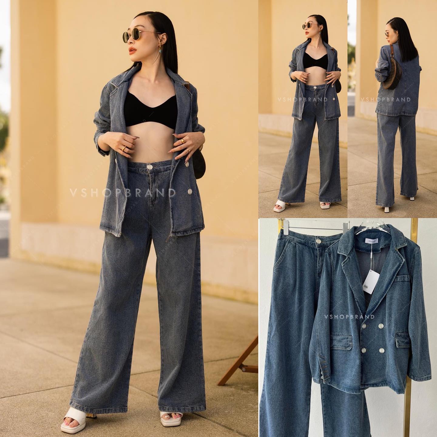 set เสื้อสูทยีนส์แขนยาวทรง oversize ดีไซน์ทอผ้าลายหยัก มาพร้อมกระเป๋าเอว 2 ข้าง แมทช์คู่กับกางยีนส์ขายาวทรงกระบอก ใส่สบายๆ สินค้าคุณภาพ (พร้อมส่ง)