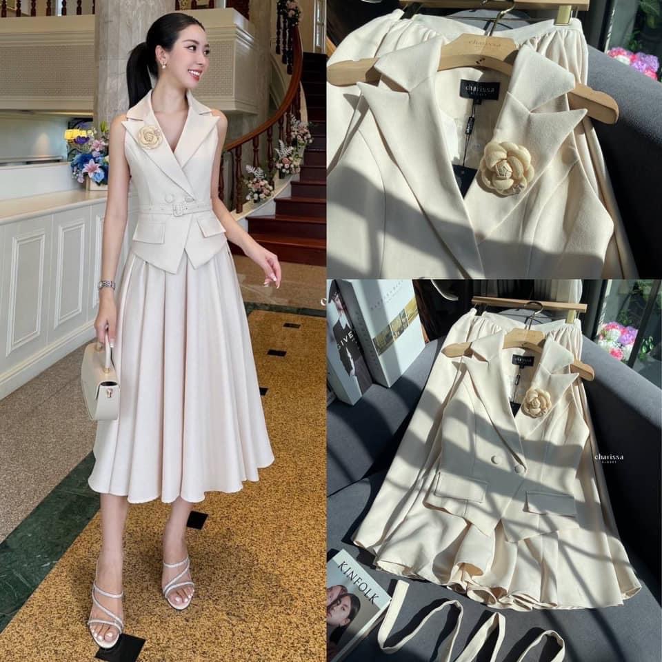 ชุดเซ็ท4ชิ้น เสื้อแขนกุด+กระโปรงยาว เข็มขัด และเข็มกลัดดอกไม้ ใส่สบาย : สินค้าคุณภาพ (พร้อมส่ง)