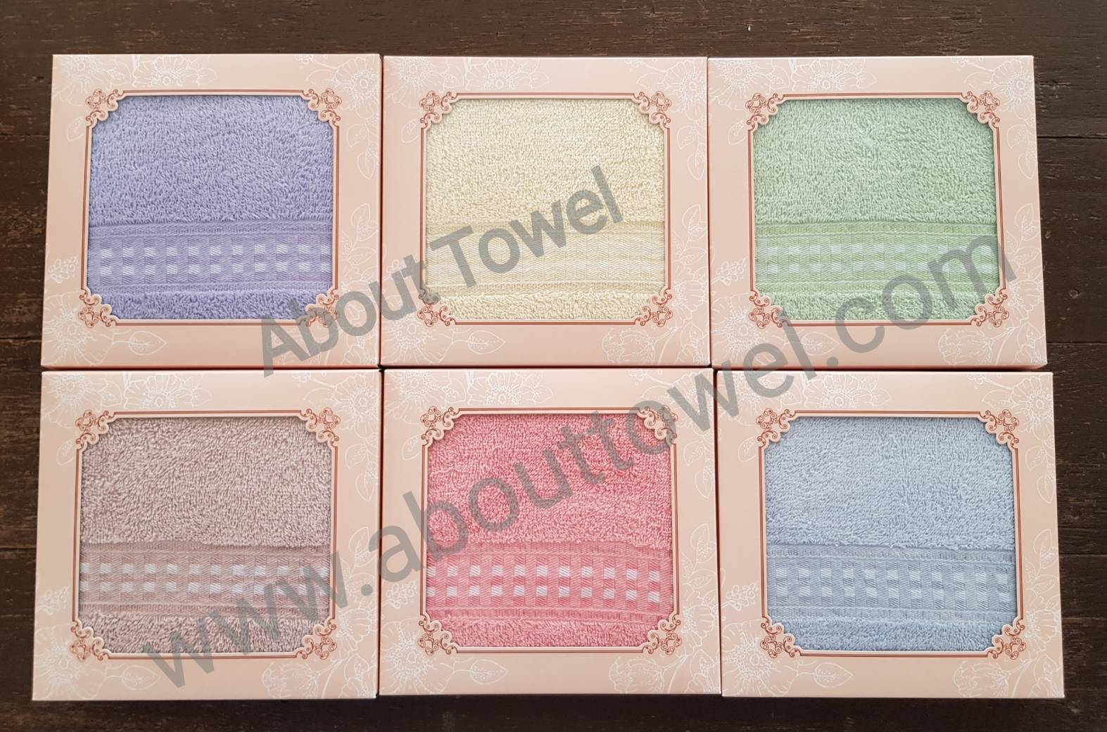 ผ้าขนหนูพรีเมี่ยมแพคกล่องสีชมพูผ้าเช็ดหน้า