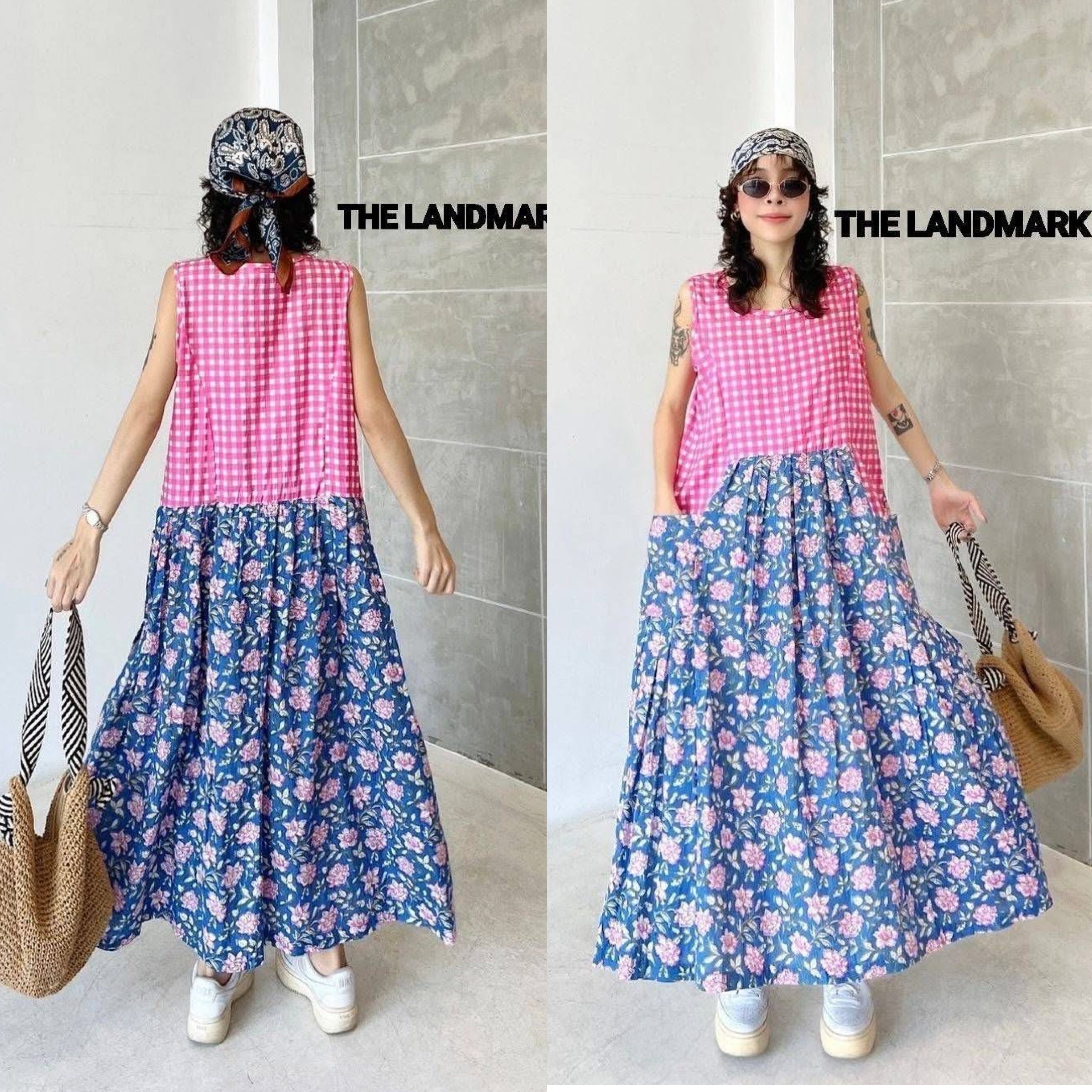 เดรสผ้าบล็อคคอทตอลอินเดีย ดีไซน์แขนกุดต่อลาย+ระบาย ใส่สบาย : สินค้าคุณภาพ (พร้อมส่ง)