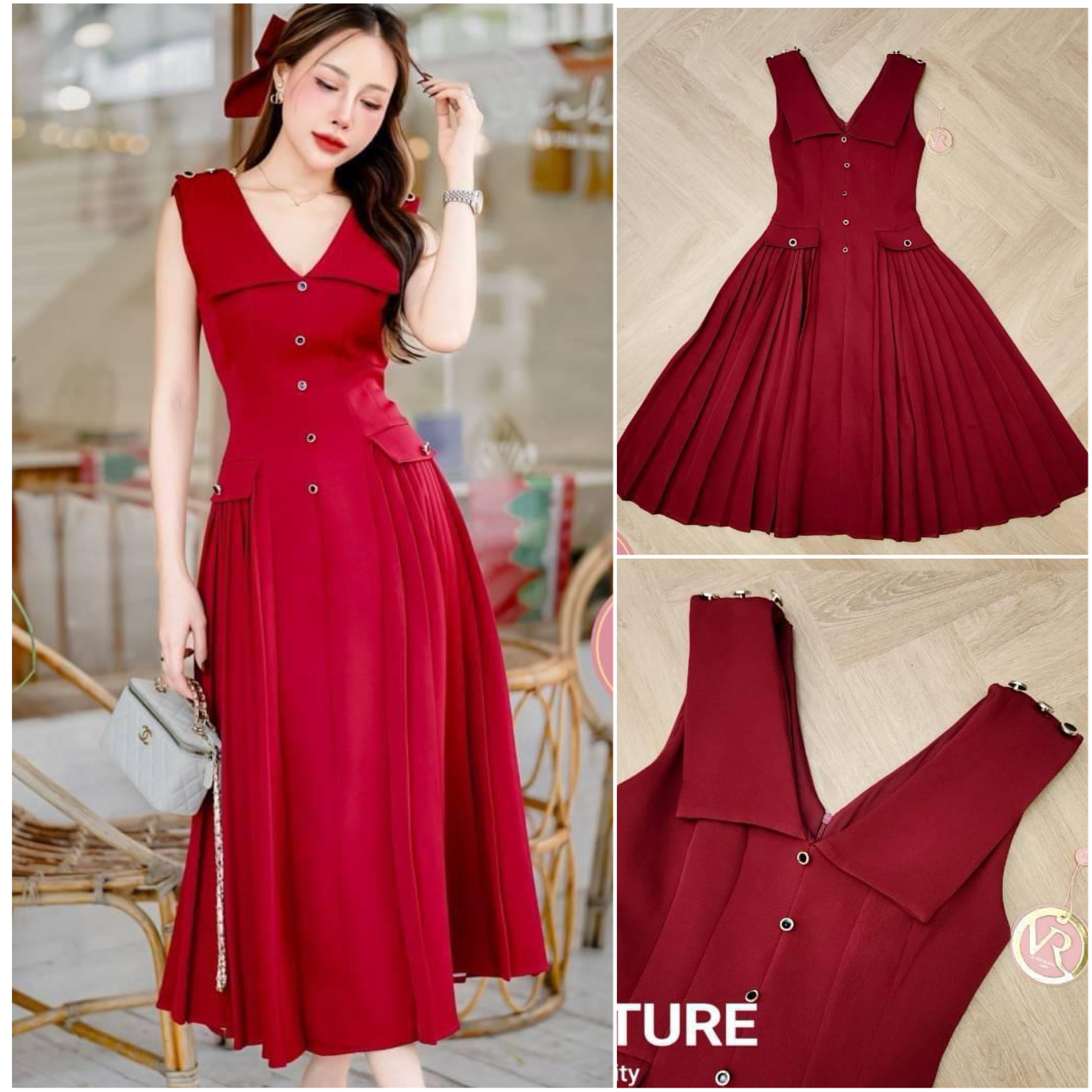 Dress ตัวยาว แต่งปกใหญ่ ติดกระดุม เรียงด้านหน้า แต่งกระเป๋าด้านข้าง ช่วงเอวเข้า รูป ใส่สบาย สินค้าคุณภาพ (พร้อมส่ง)