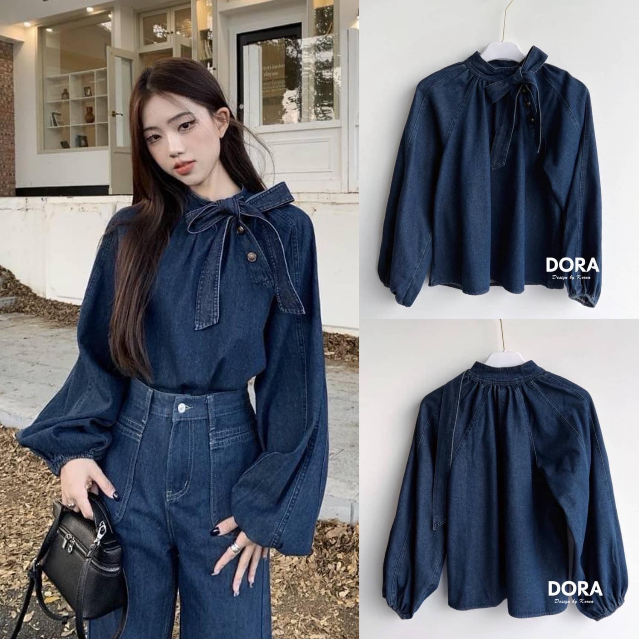 เสื้อเชิ้ตยีน แต่งกระดุม มีเชือกผูกโบ น่ารักสวยผ้าดีใส่ได้ตลอดทรงดีใส่ สบายมาก ใส่สบาย : สินค้าคุณภาพ (พร้อมส่ง)