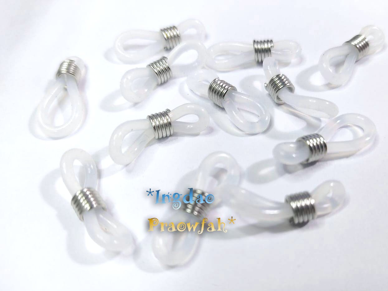 ห่วงคล้องสายแว่นตายางสีขาว ลวดคั่นสีนิเกิล (ราคาต่อแพค 10 บาท/บรรจุ 4 ชิ้น=2คู่)