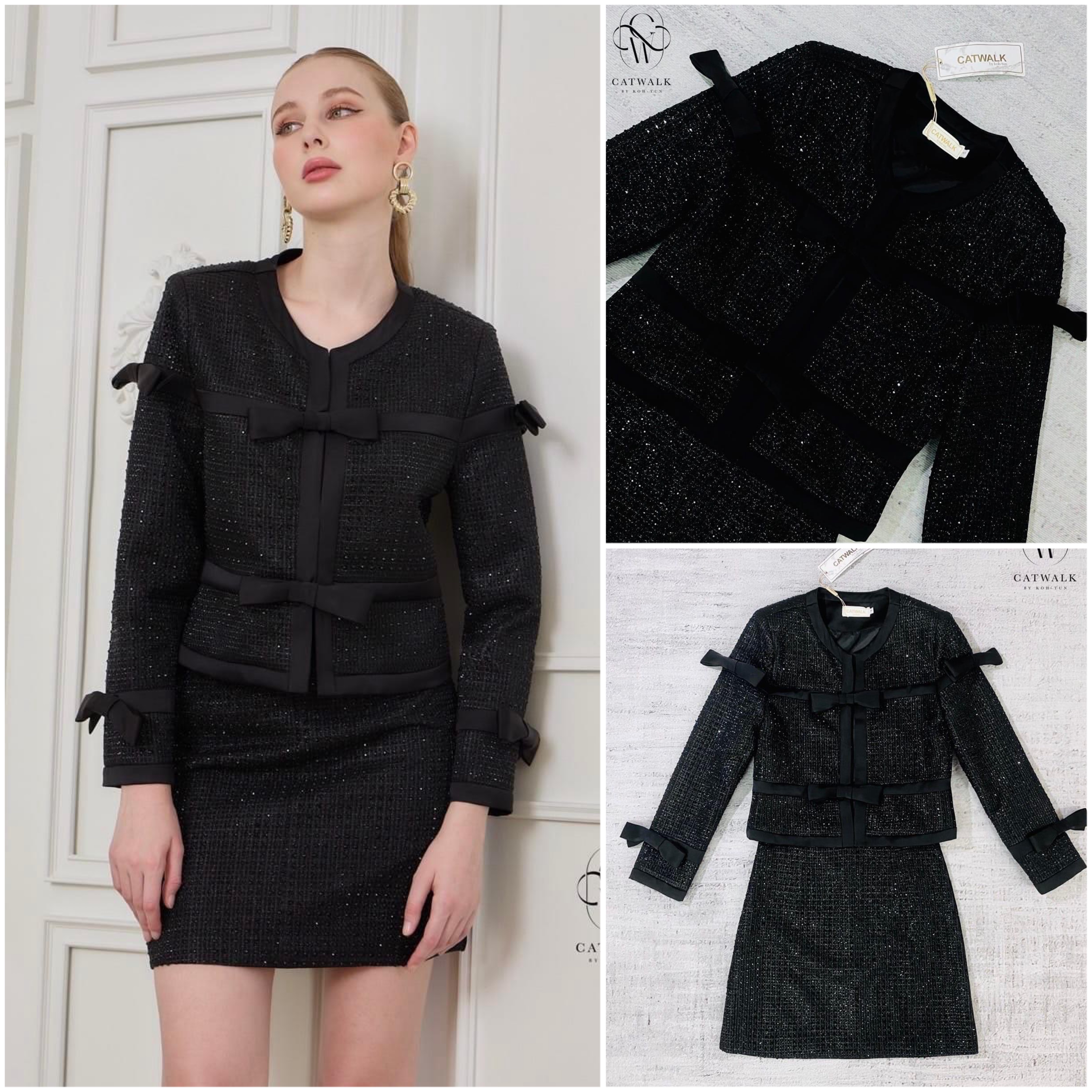 เซตเสื้อคลุม+กระโปรงแต่งเพ็ชร เนื้อผ้า เกรดเอ แต่งด้วยเพ็ชรรีดทั้งชุด ใส่สบาย : สินค้าคุณภาพ (พร้อมส่ง)