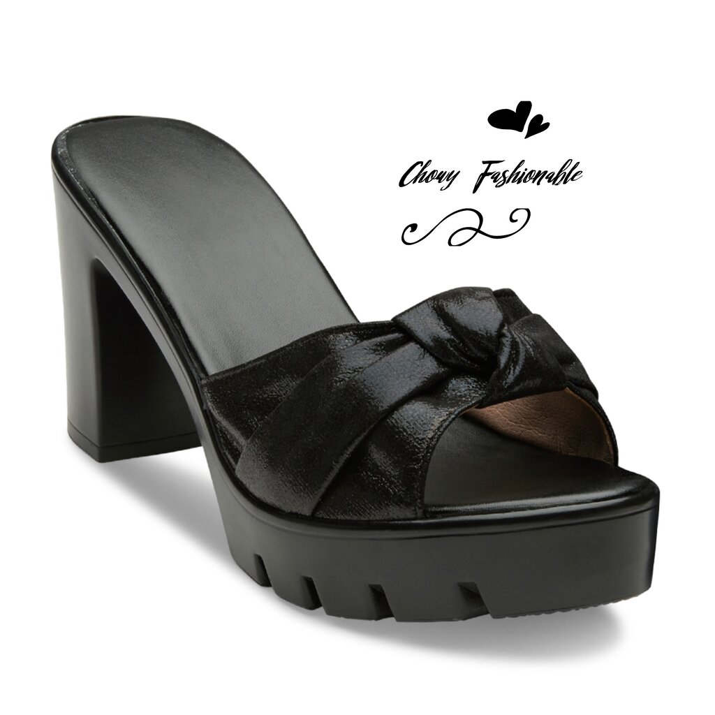 รองเท้าไซส์ใหญ่ 42-43 แตะส้นตึกสูง 4 นิ้ว หนังเลื่อม KR0984