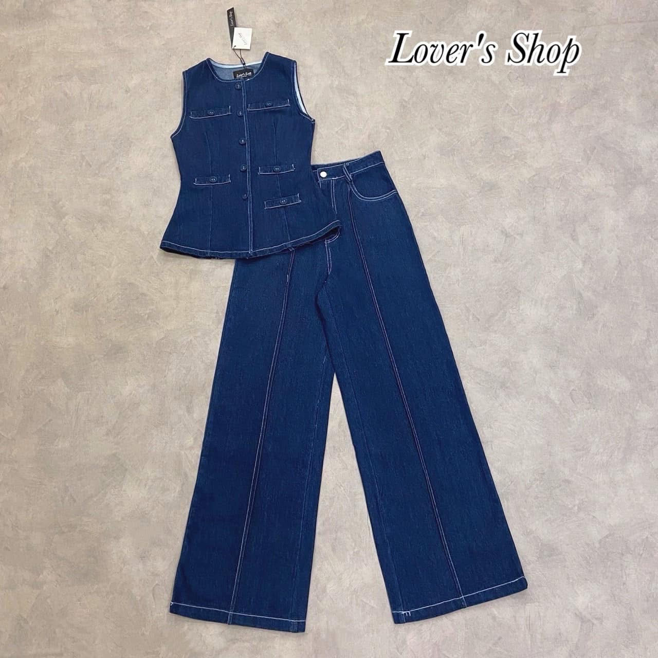 Set ยีนส์ 2ชิ้น ดีเทลเสื้อแขนกุด ทรงกระดุมหน้า ทรงเข้ารูปพอดีตัวมาพร้อมกางเกงเอวสูง ทรงขากระบอกกลาง ใส่สบาย : สินค้าคุณภาพ (พร้อมส่ง)