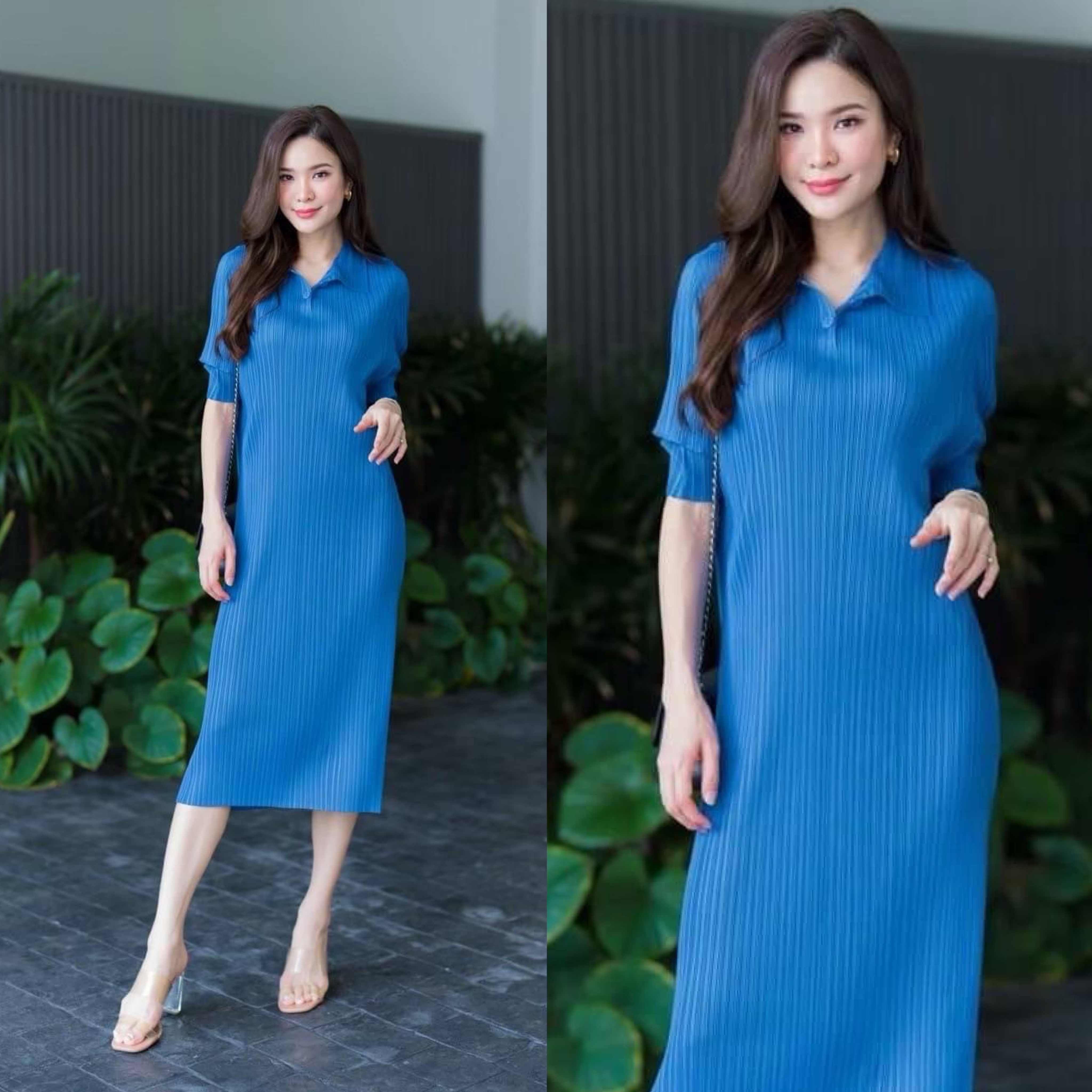 เดรสอัดพลีท คอปก 😙😘 แต่งกระดุมตรง คอ เกร๋กรุบ แขน 4 ส่วนพอสวยงาม ขอบอกว่า 💫💫แพทเทิร์นตัวนี้ เรียบ แต่หรูมากจริงๆคร้าาา ใส่สบาย : สินค้าคุณภาพ (พร้อมส่ง)