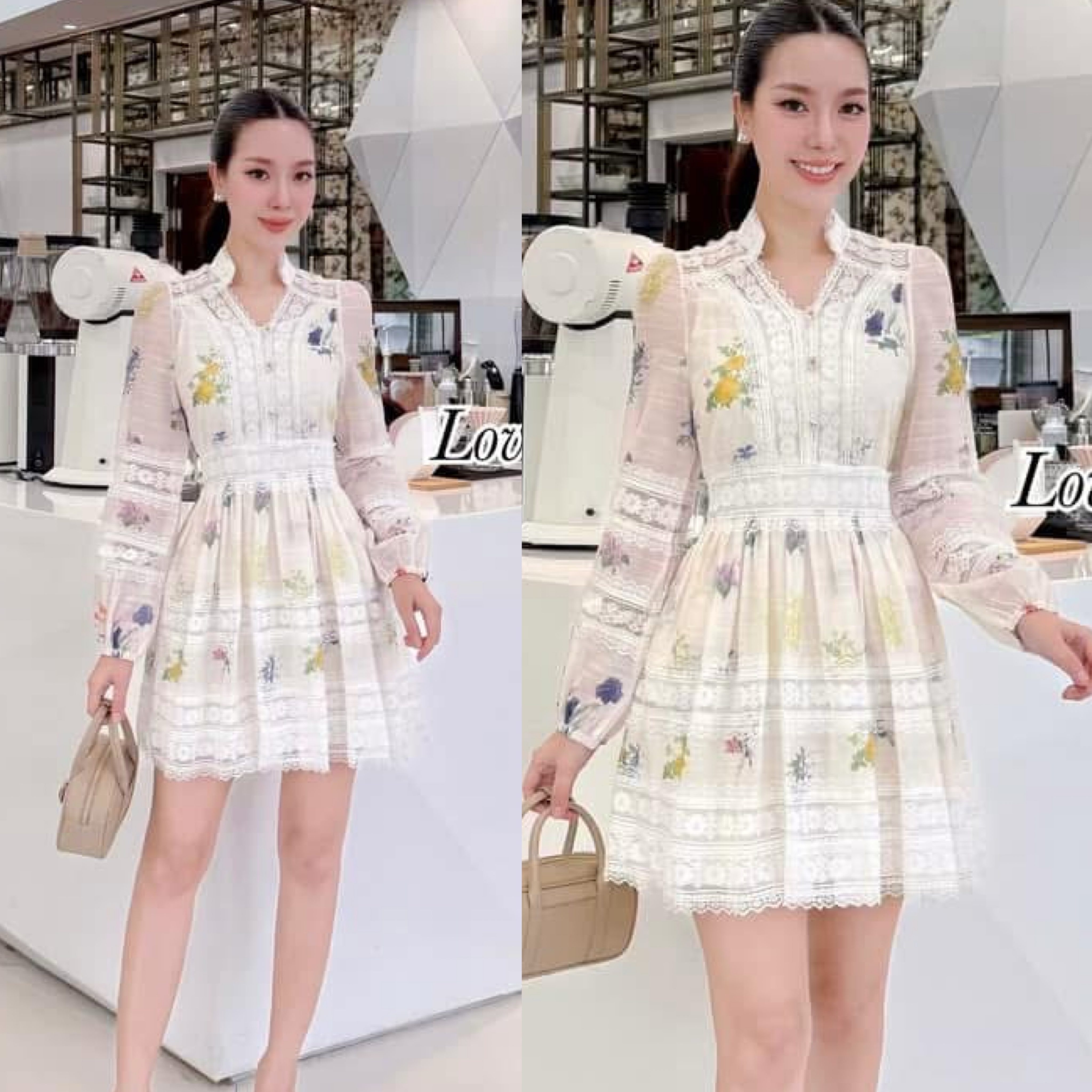 เดรสกระโปรงแต่งน่าไม้ ลุคคุณหนูสุดๆ น่ารักไม่ไหววว ดีเทลคอวีกระโปรงบานทรงพริ้ว ทรงแขนยาวปลายแขนมีจั้มค่ะ ใส่สบาย : สินค้าคุณภาพ (พร้อมส่ง)