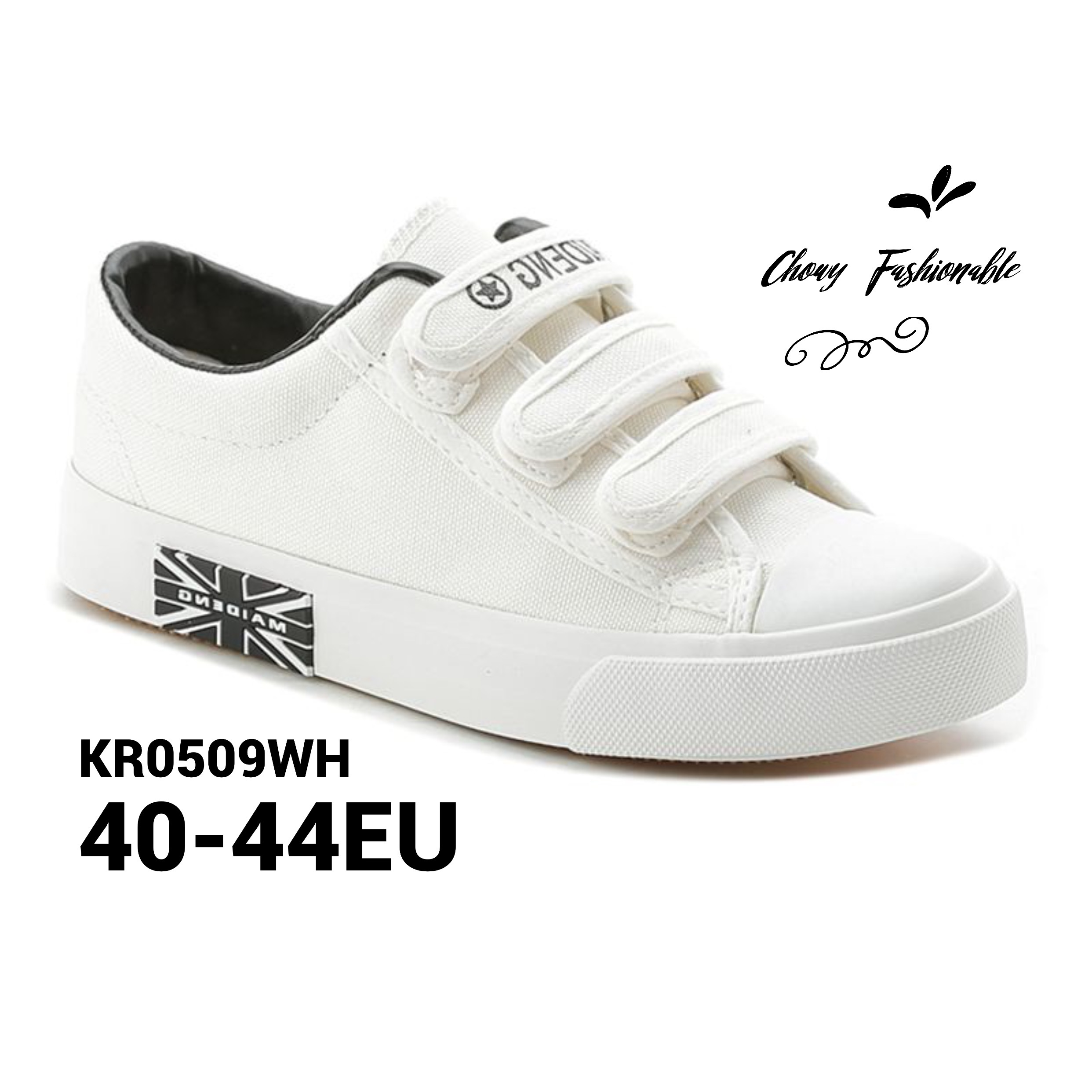 รองเท้าผ้าใบผู้หญิงไซส์ 43 EU ไร้เชือก แบบเทปติด สีขาว KR0509WH