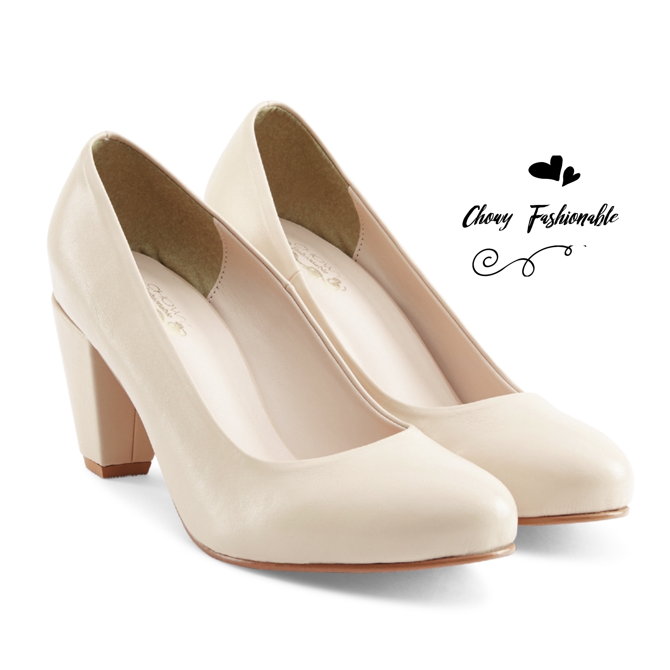 รองเท้าคัชชูส้นเตี้ย ไซส์ใหญ่ 38-46 Minimal Classic Style Beige สีเบจ CHOWY CH0155ND