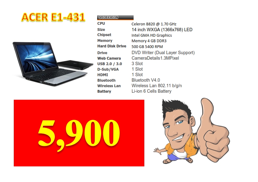 Notebook Acer E1-431 Intel Celeron Ram 4 Gb Harddisk 500 GB