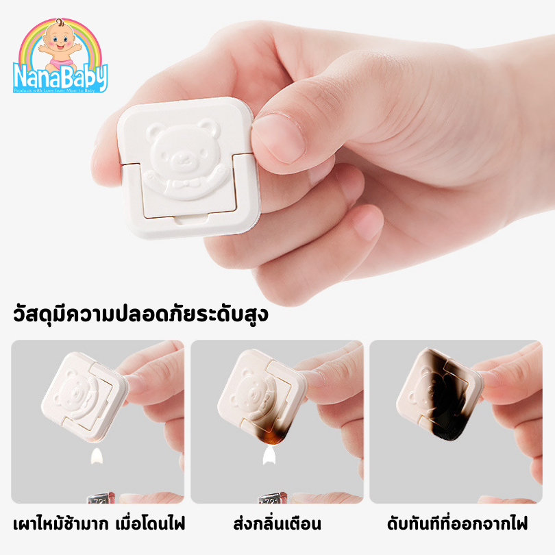 [แพ็ค 10 ชิ้น] ตัวอุดปลั๊กไฟ ที่อุดรูปลั๊กไฟ สำหรับปลั๊กไฟไทย ลายหมี สีขาว/ดำ มีตัวดึง