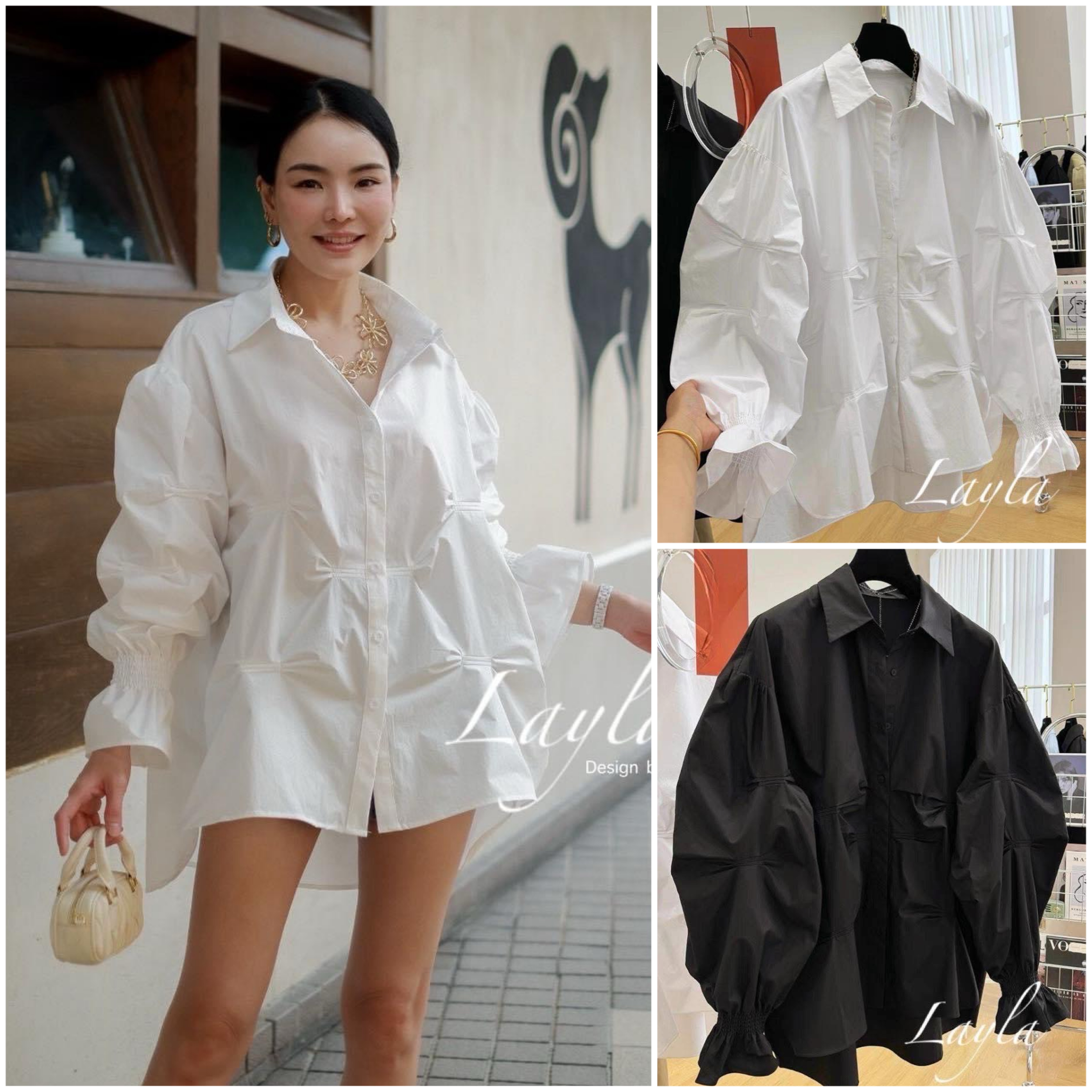 เสื้อเชิ้ตโอเว่อไซส์งานดีเทลสวยๆ ดีไซส์เก๋ๆ ผ้าคอตตอนผสมอย่างดีเย็บดีเทลอย่างดี สุดบรรยายจริงๆ ใส่สบาย : สินค้าคุณภาพ (พร้อมส่ง)