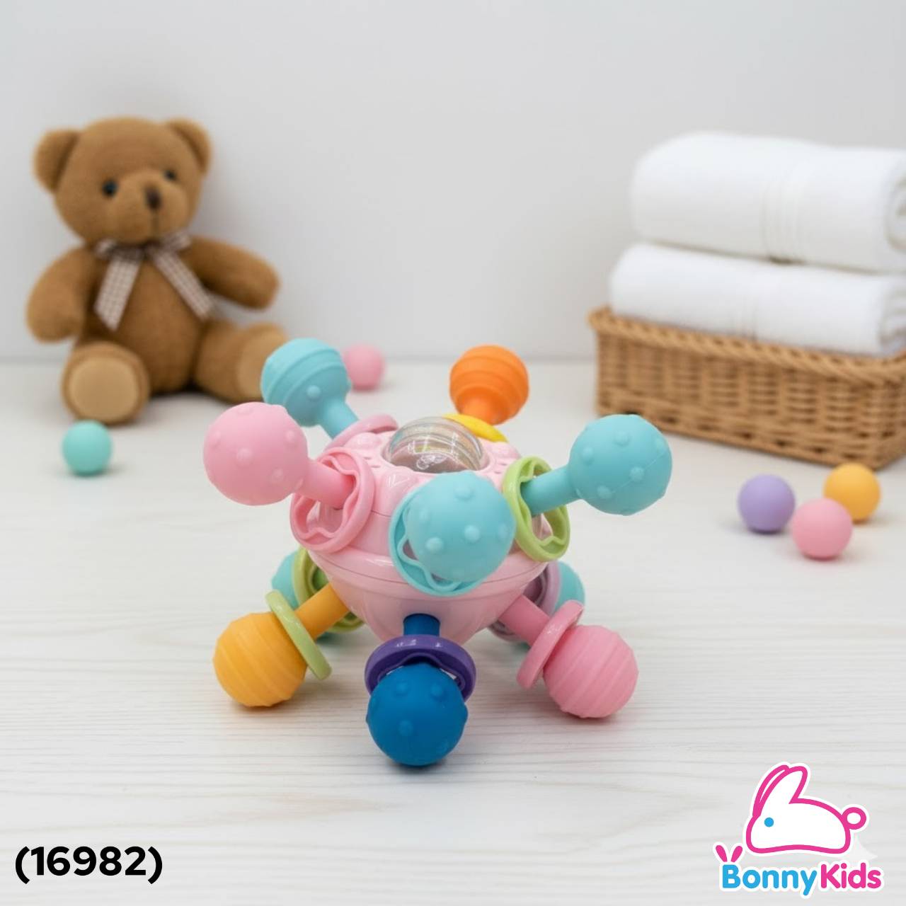 (16982) TresG-Leven ของเล่นเสริมทักษะ บอลยางกัดเขย่าเล่น สำหรับเด็ก 3m+ (คละสี)