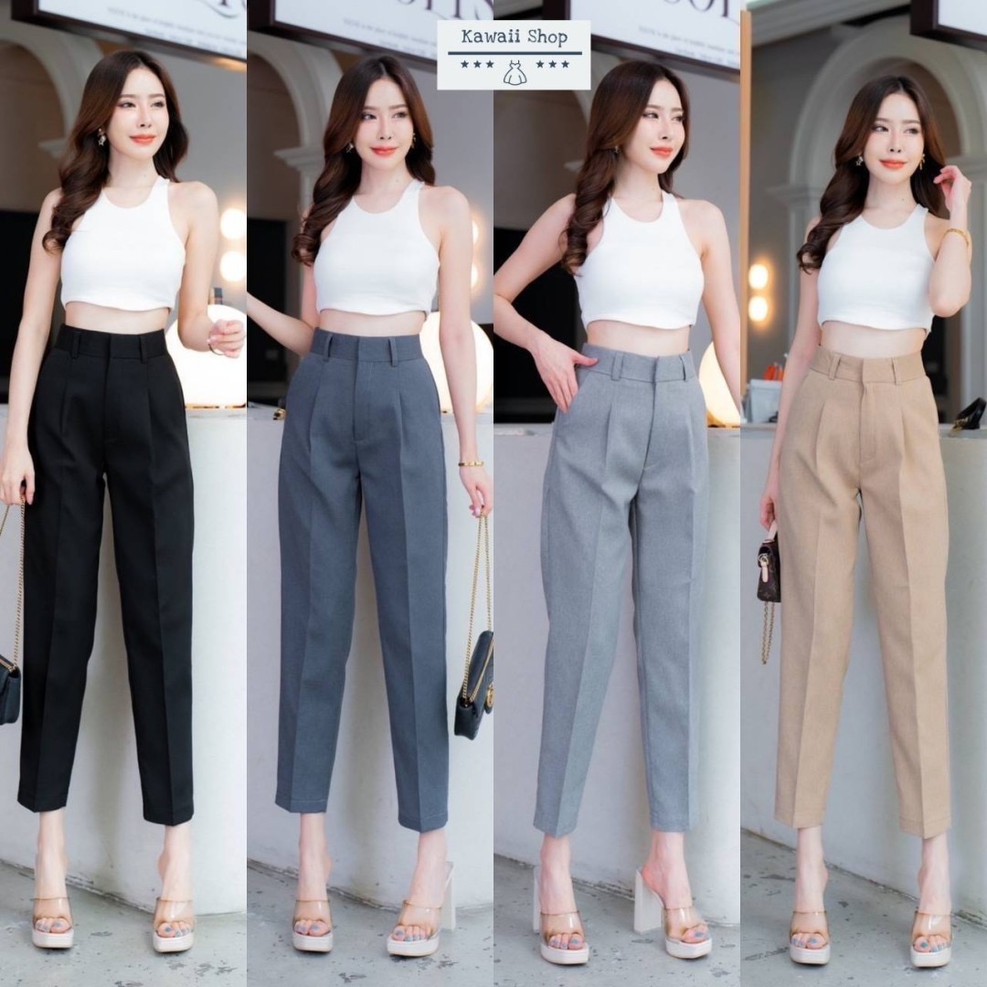 กางเกงขายาว8ส่วน ทรงบอลลูน แต่งจีบหน้า ติดตะขอ ซิปหน้า เนื้อผ้าแซนดี้ ใส่สบาย : สินค้าคุณภาพ (พร้อมส่ง)