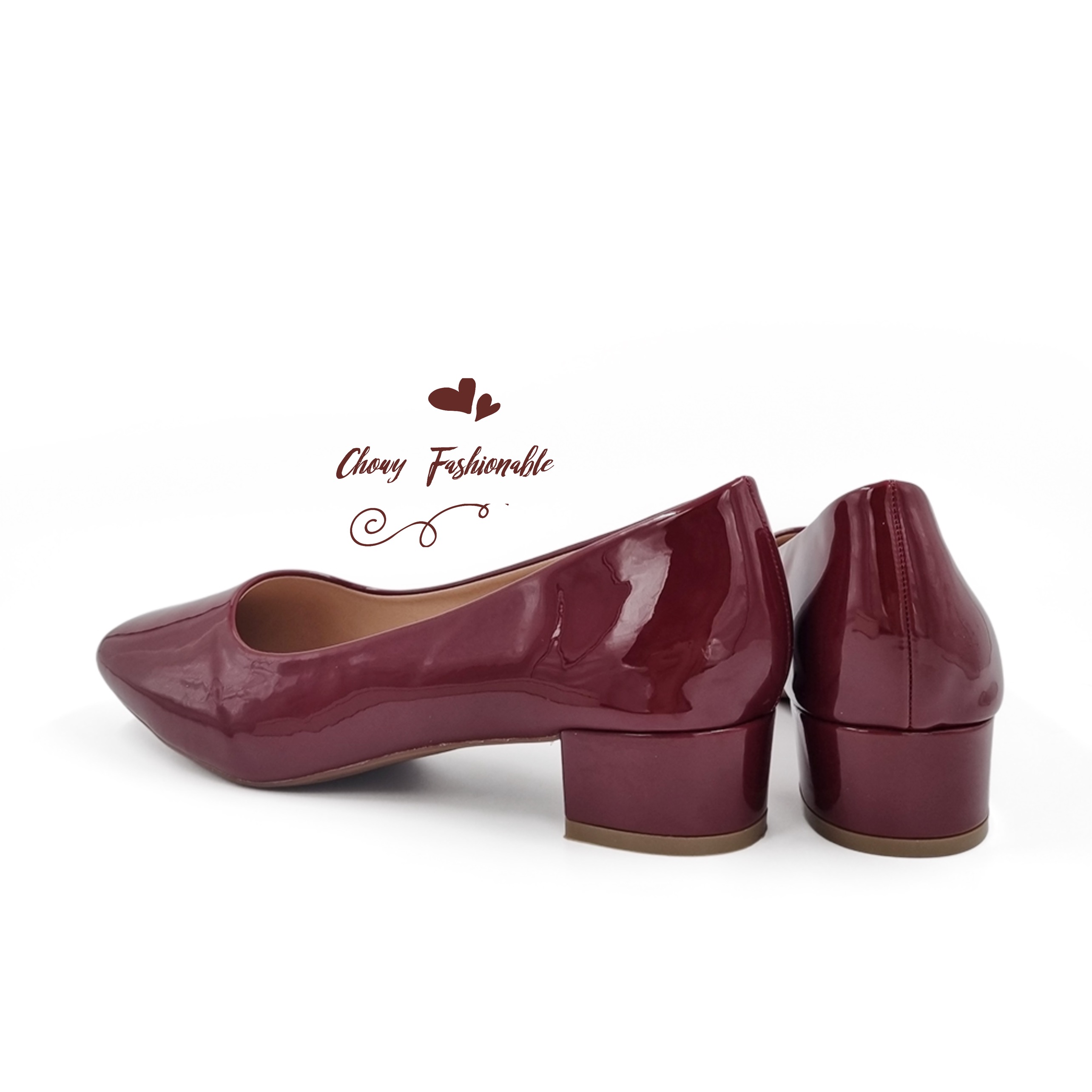 รองเท้าไซส์ใหญ่ 42-43 EU ไซส์ยุโรป ส้นเตี้ยไซส์ใหญ่ หัวตัดเหลี่ยม สีไวน์แดง Chowy KR1068WD