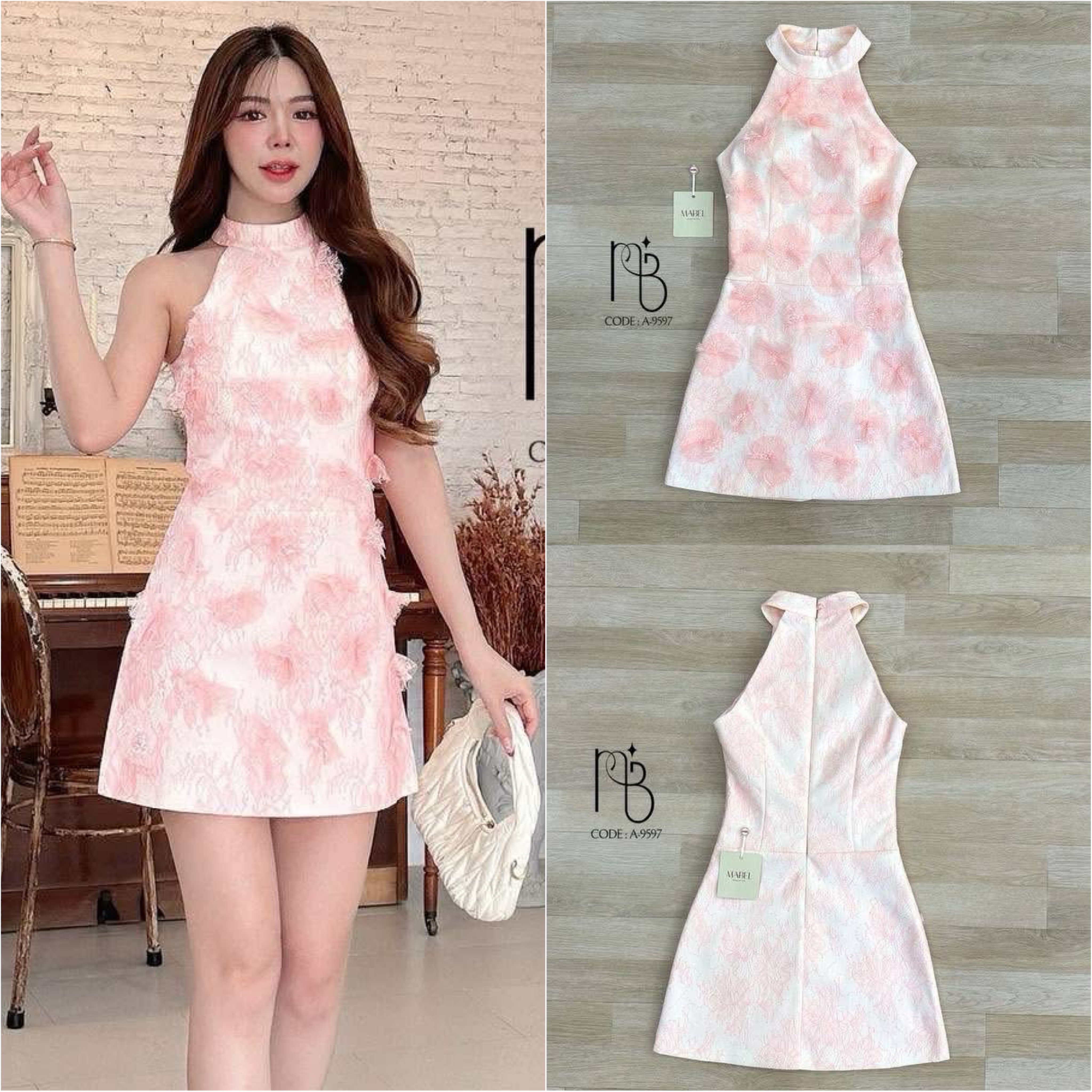 มินิเดรสแขนกุด ปักลูกไม้3D ผ้ามีTexture ดีไซน์สวยงาม มีซับทั้งตัว ฟองน้ำอย่างดี ซิบหลังสวมใส่ง่าย ใส่สบาย : สินค้าคุณภาพ (พร้อมส่ง)