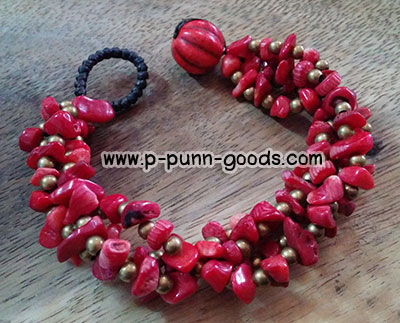 ข้อมือเชือกเทียนถักหินปะการังแดง