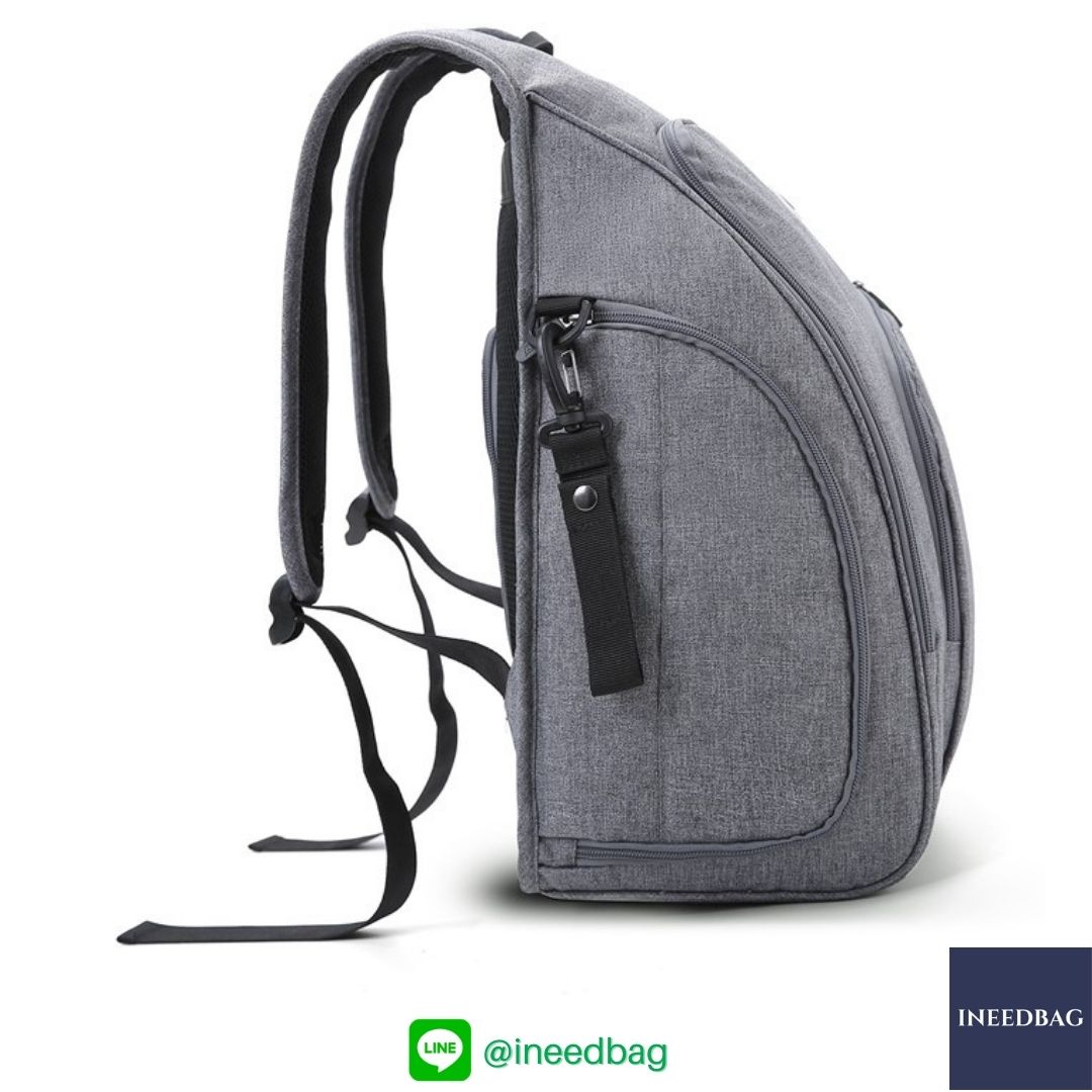 Ecosusi กระเป๋าคุณแม่, กระเป๋าสัมภาระคุณแม่, กระเป๋าแม่ลูกอ่อน แบบเป้ มาพร้อมแผ่นรองเปลี่ยนผ้าอ้อม, ช่องเก็บความร้อน-เย็น (New Version Grey) + Wet Pocket + Wipe Pocket