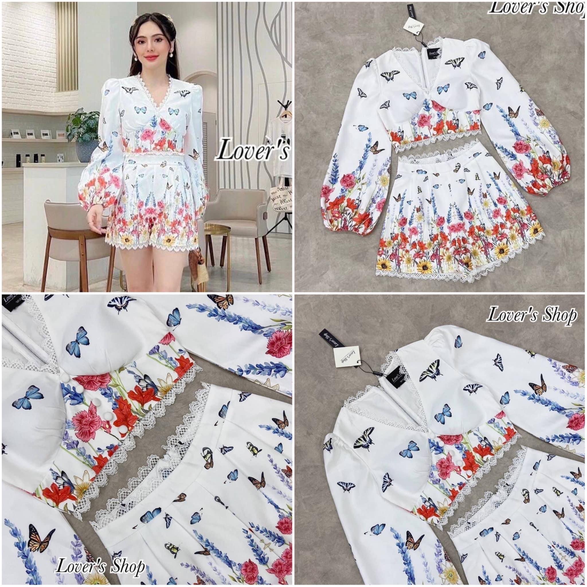 Set น้องผีเสื้อในสวนดอกไม้ น่ารักสดใส เสื้อคร็อปแขนยาวช่วงอกเสริมฟองน้ำ งานซิบหลังใส่สบาย มาพร้อมกางเกงขาสั้นเอวสูงเก็บทรงสวย สินค้าคุณภาพ (พร้อมส่ง)