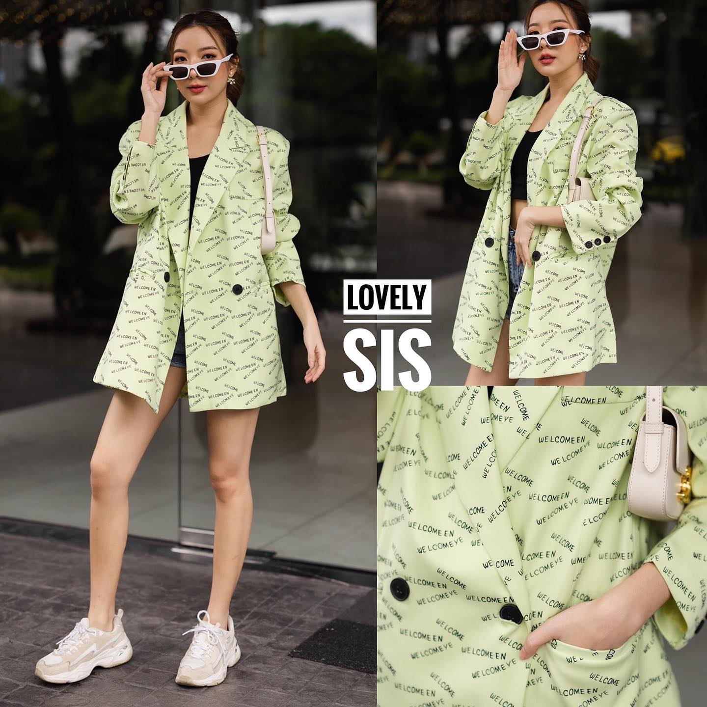 Blazer สูทสีมะนาวสวยมากค่า พิมพ์ลาย อักษรทั้งตัว มีกระเป๋าสองข้างด้านหน้า ช่วงบ่ามีฟองน้ำเสริมไหล่ งานมีซับใน : สินค้าคุณภาพ (พร้อมส่ง)