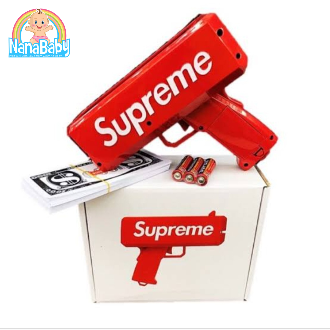 ปืนยิงแบงค์ ปืนยิงเงิน ไอเทมสายเปย์ ของเล่นเด็ก มีไฟ ใส่ถ่าน พร้อมธนบัตร 100 ใบ