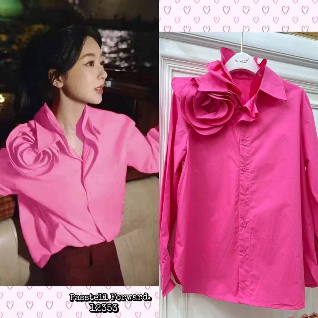 เสื้อเชิ้ต Shirtเกาหลีแต่งดอก3D งานสวยมากค่าา : สินค้าคุณภาพ (พร้อมส่ง)
