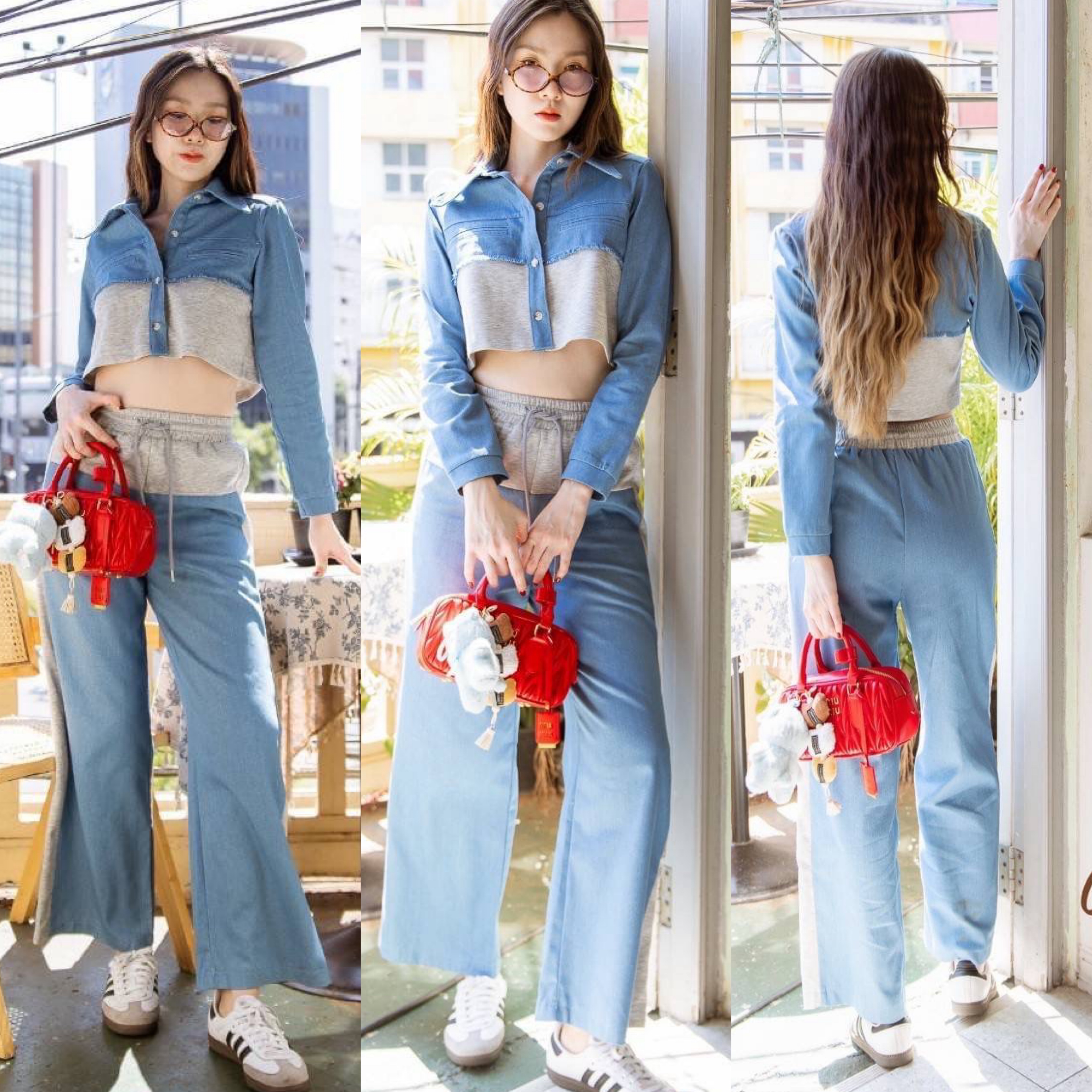 ชุดSet เสื้อยีนแขนยาวกระดุมหน้าผ้าทูโทน แต่งระบายๆ ที่ขอบเสื้อ งานสวยละเอียดมาก คะ มาพร้อมกางเกงยีนเข้าชุด ใส่สบาย : สินค้าคุณภาพ (พร้อมส่ง)