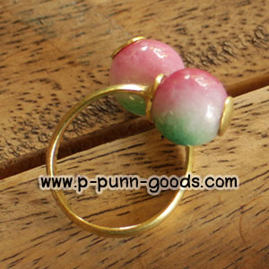 แหวนทองเหลือง หินหยกฮก ลก ซิ่ว เม็ดกลม