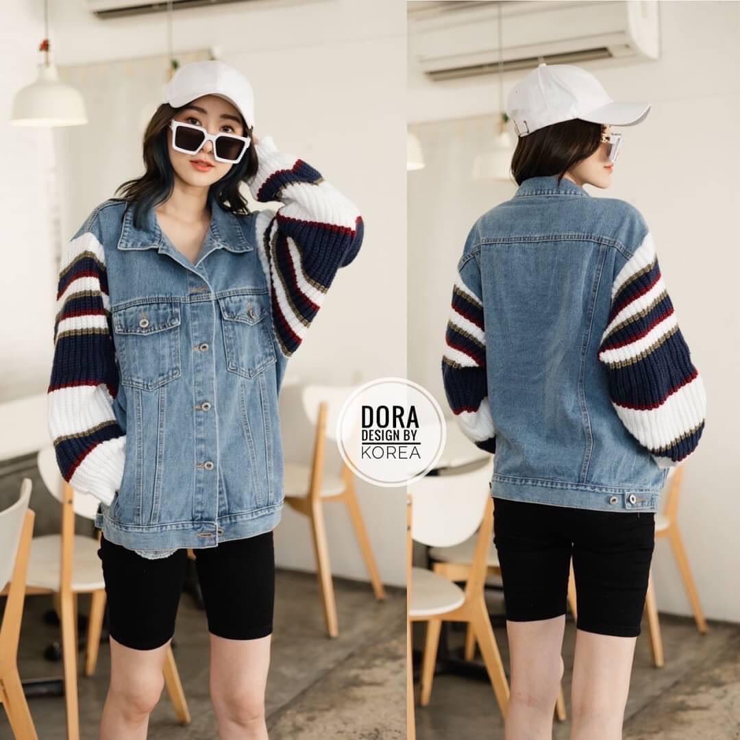 Jacket jeans ต่อแขนไหมพรมเนื้อผ้านุ่ม ไม่ร้อนไม่คัน งานสวยมาก : สินค้าคุณภาพ (พร้อมส่ง)