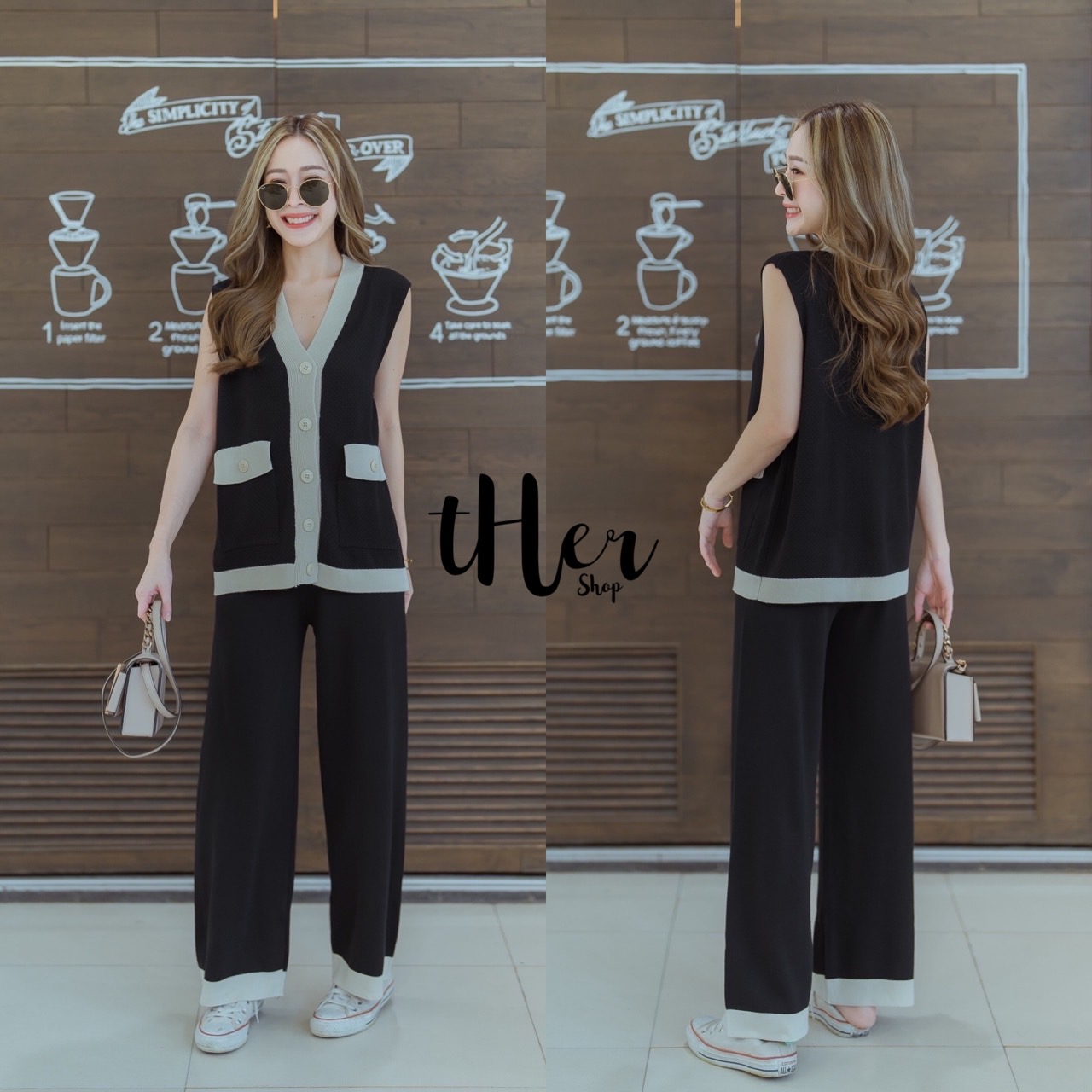 Set 2 ชิ้น เสื้อคอวีแต่งกระดุมหน้า ดีเทลมีกระเป๋าด้านหน้า ใช้งานได้จริง แต่งกุ๊นขอบตัดกับสีชุด มาพร้อมกางเกง ขายาวเอวยืด แมตเข้าชุด : สินค้าคุณภาพ (พร้อมส่ง)