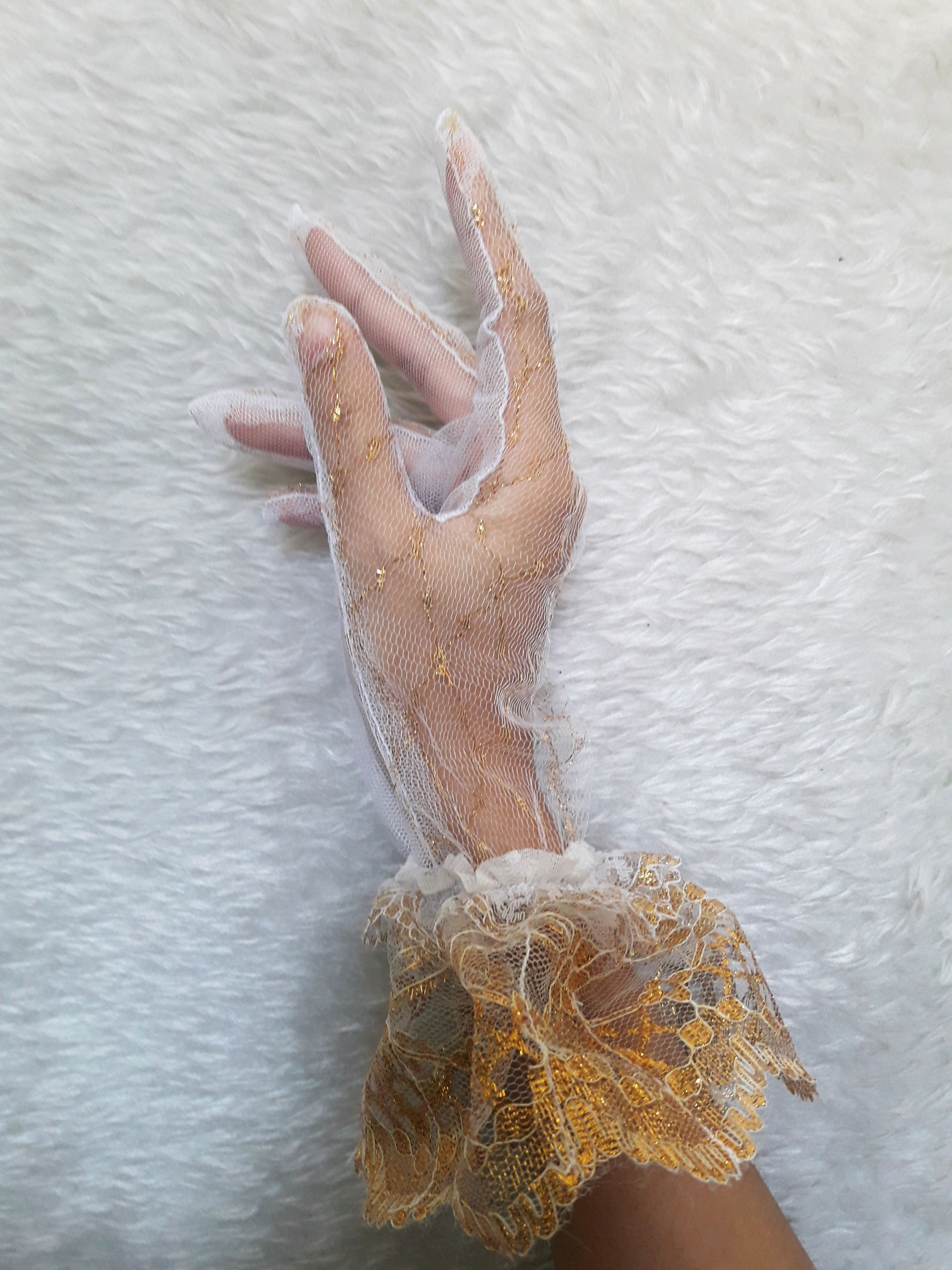 ถุงมือลูกไม้เด็ก-ผู้ใหญ่ ถุงมือตาข่าย ออกงาน Size SS-XL สีขาว/ดำ/แดง/ขาวทอง/ดำทอง