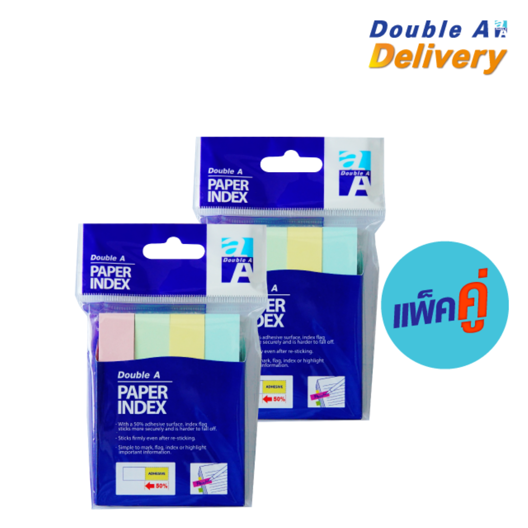 เปเปอร์ อินเด็กซ์ Double A สีเต็มแถบ 4 สี คละสีพาสเทล ขนาด 76×14 mm. สีละ 100 แผ่น แพ็คคู่
