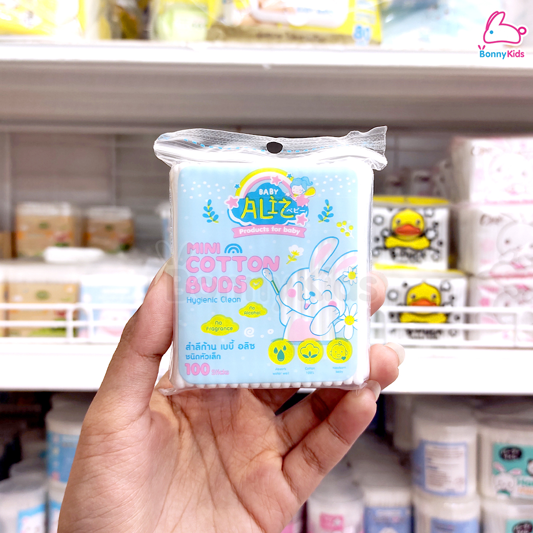 Baby Aliz (เบบี้อลิซ) Cotton BUDS สำลีก้าน สำลีก้านเล็ก (แพ็ค 100 ชิ้น)
