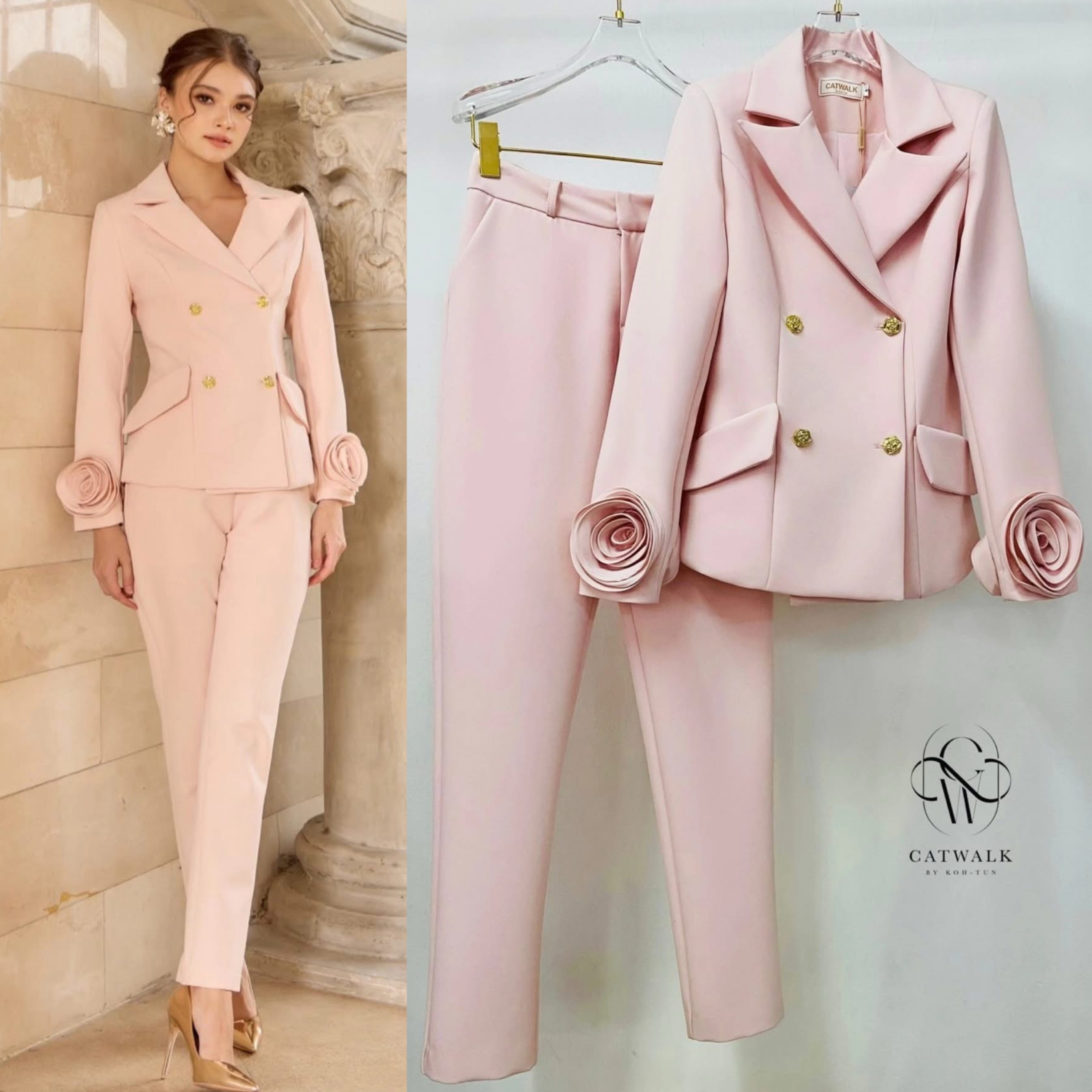 Set BLAZER แต่งแขนดอกไม้ เนื้อผ้าสวย ตัวBLAZER เป็นทรงเข้ารูป ปลายแขนแต่งด้วยดอกไม้ผ้า โดยดอกไม้ใช้ผ้าเดียวกับตัวชุดน่ารักมาก เพิ่มความโดดเด่นด้วยกระดุมกุหลาบสีทอง มาคู่กับกางเกงเอวสูงทรงขากระบอกเล็ก ใส่สบาย : สินค้าคุณภาพ (พร้อมส่ง)