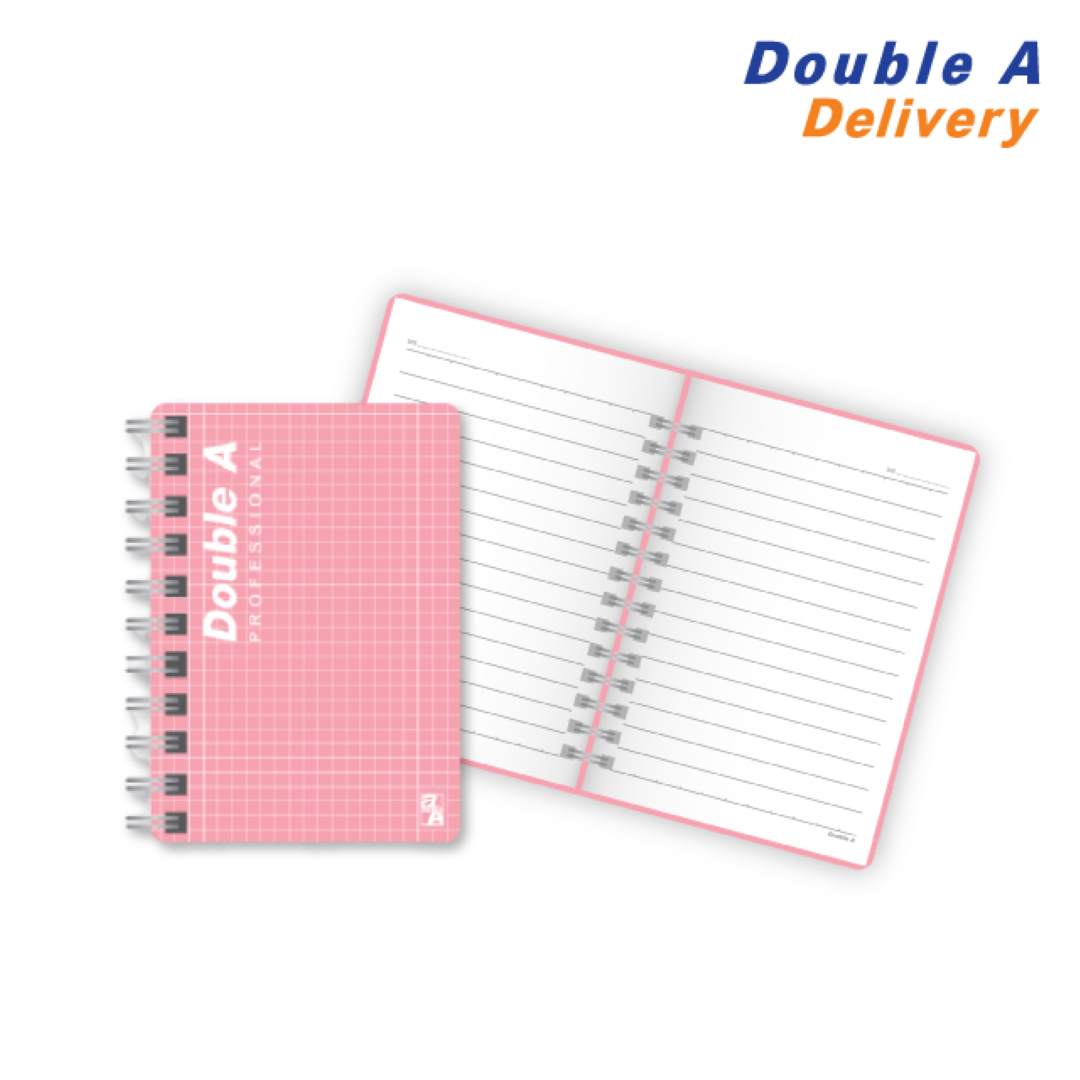 สมุดสันห่วงปกพลาสติก Professional ขนาด A6 เนื้อในพิมพ์เส้นบรรทัด 70 แกรม 100 แผ่น ปกสีชมพู