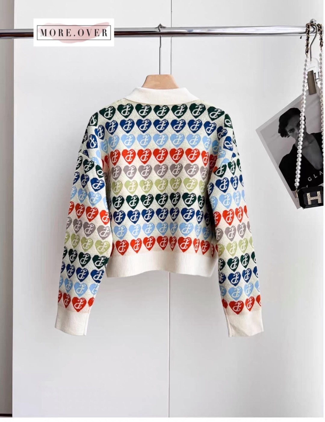 เสื้อไหมพรมแขนยาว คอปกลายหัวใจสีๆ ทั้งตัวงานสวย ใส่สบาย : สินค้าคุณภาพ (พร้อมส่ง)