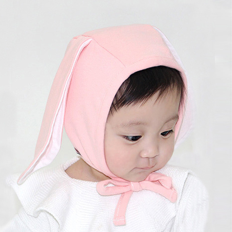 หมวกเด็กอ่อน ฮู้ดเด็กผูกคางเด็กเล็ก วัย 3 - 24 เดือน กระต่ายน้อย - มีสีเทา/ชมพู