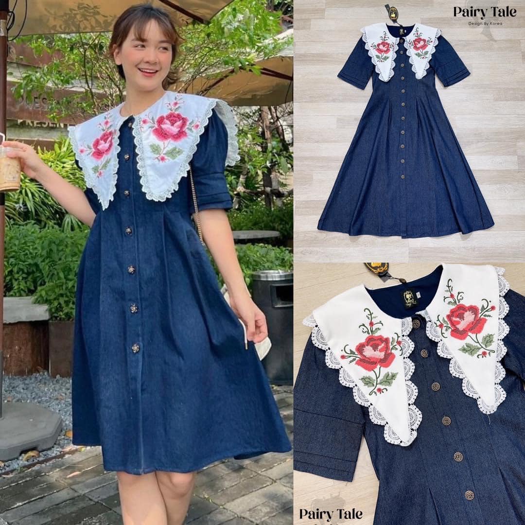 เดรสยีนมีแขนกระดุมหน้ายาว งานสวยมากก สินค้าคุณภาพ (พร้อมส่ง)