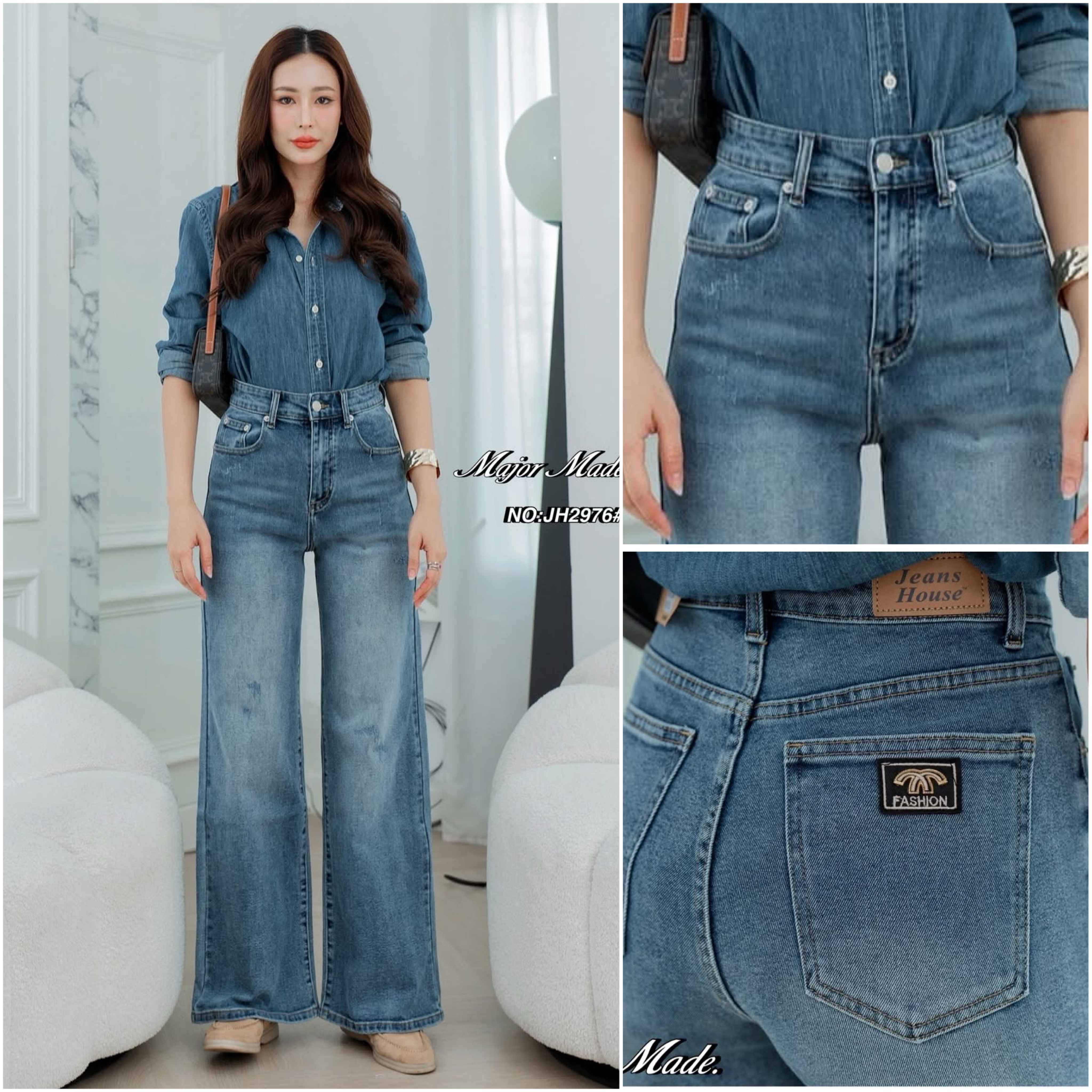 กางเกงยีนส์ขากระบอกรุ่นใหม่ ทรงเอวสูงงงง(ผ้ายืดคะ)งานสวยจริงๆ ปลายขากว้างสวย ดีเทลตรงกระเป๋าข้างหลัง โลโก้สวย ใส่สบาย : สินค้าคุณภาพ (พร้อมส่ง)