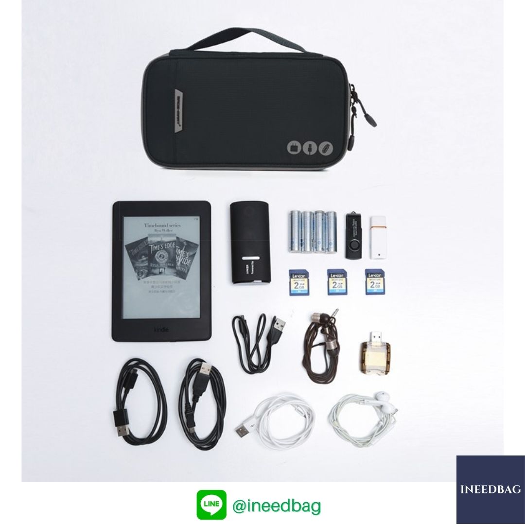 ฺBagsmart กระเป๋าจัดระเบียบอิเล็กทรอนิกส์ กระเป๋าใส่สายชาร์จ กระเป๋าใส่ฮาร์ดดิสก์ กระเป๋าใส่อุปกรณ์ไอที มีสองชั้น ช่องเยอะพิเศษ มีหูหิ้วพกพาสะดวก (ดำ-เทา)