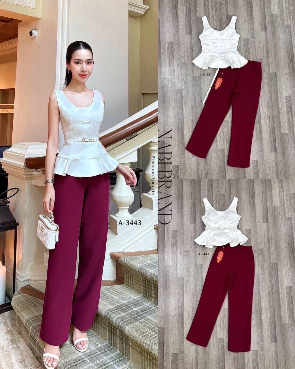 ชุดSet เสื้อแขนกุดทรงบาน งานซิบหลัง ช่วงอกเสริมฟองน้ำ มาคู่กับ กางเกงขายาว ทรงกระบอก มาคู่กับเข็มขัดด้วยนะคะ ใส่สบาย : สินค้าคุณภาพ (พร้อมส่ง)