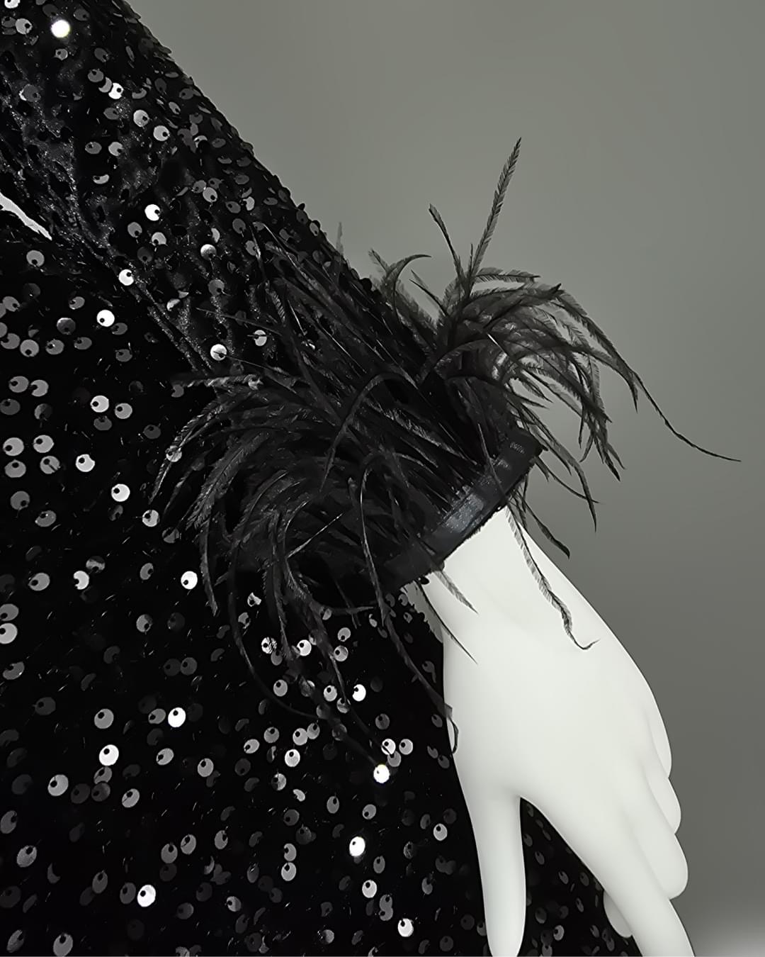 เดรสตัวยาว คอกลมแขนยาว แพทเทิร์น ทรงสวย ปลายแขนแต่งด้วยขนนก ปักเลื่อมเล่นแสงระยิบระยับทั้งตัว มีซิปซ่อนและซับในเต็มตัวค่ะ ใส่สบาย : สินค้าคุณภาพ (พร้อมส่ง)