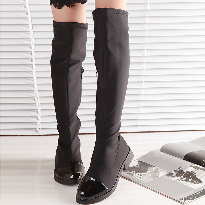 รองเท้าบู๊ทสีดำ ยาวถึงเข่า เท่ๆ สำหรับเด็กหญิง มีซิปข้าง Size 28-39