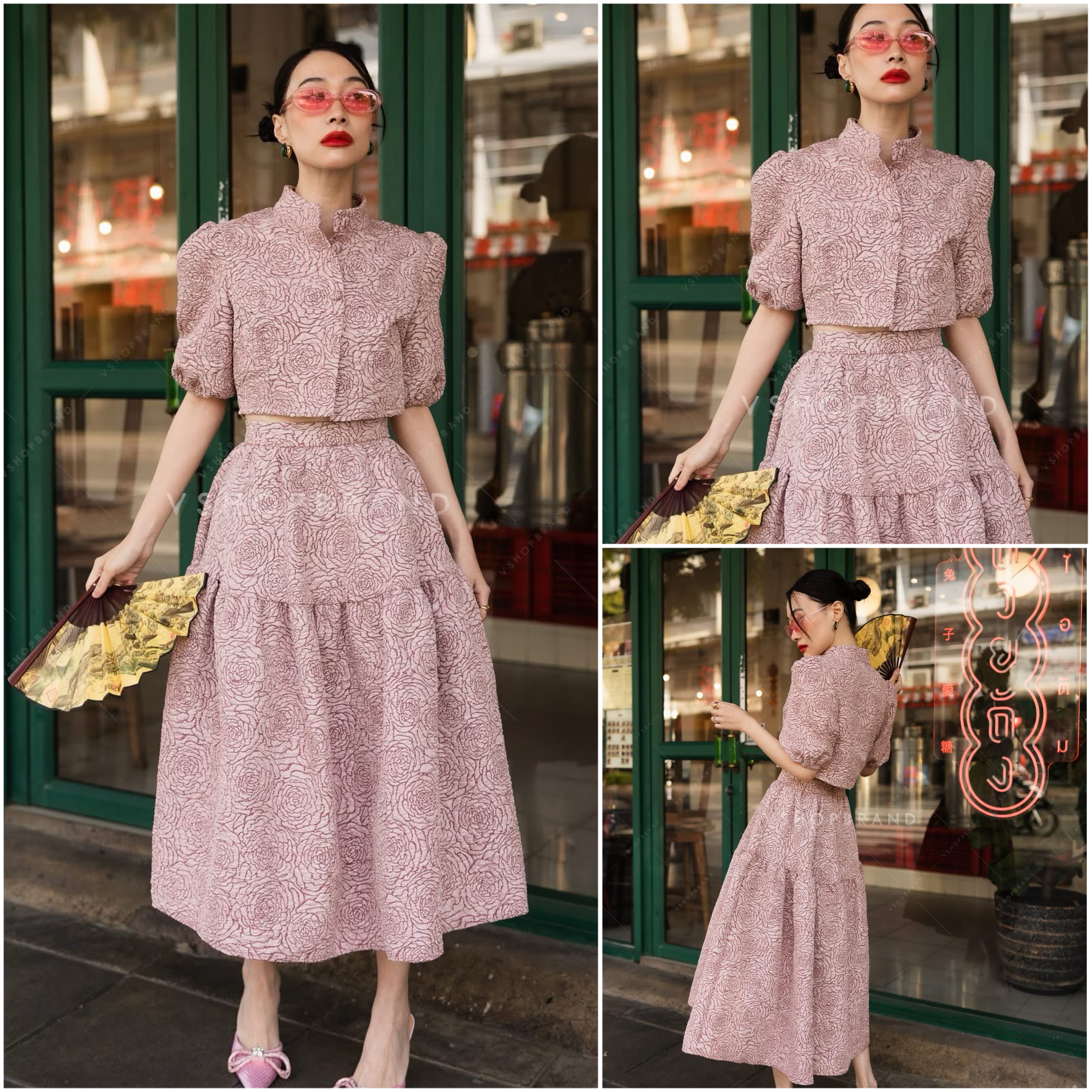 Set กี่เพ้า เสื้อสูทครอป+กระโปรง ใส่สบาย : สินค้าคุณภาพ (พร้อมส่ง)