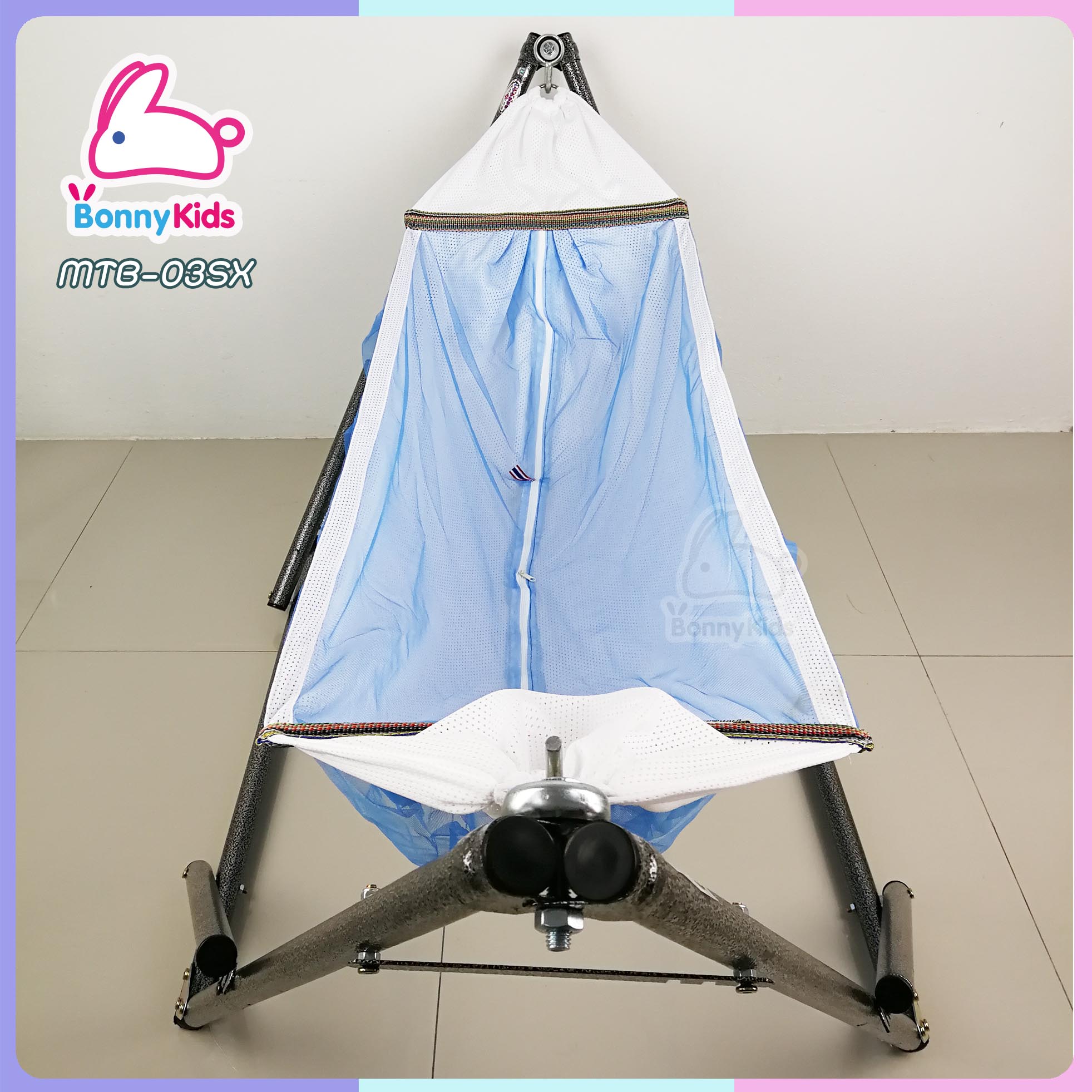 (13190+13191) เปลญวนเด็กอ่อน สีสันสวยงาม พร้อมมุ้งครอบกันยุงและแมลง สีฟ้า