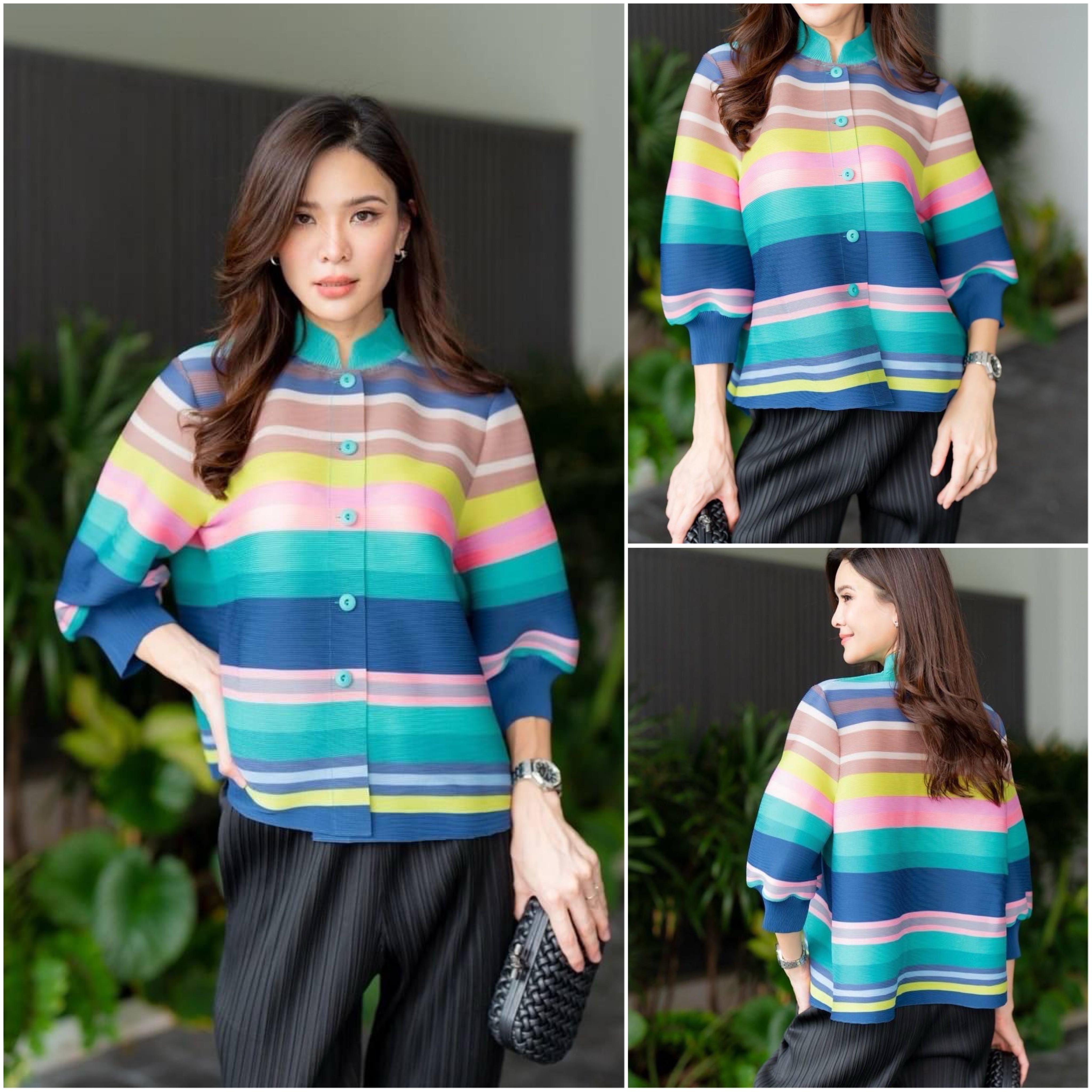 เสื้อคอจีน แขนพองบอลลูน 3 ส่วน จั้มปลายแขน เพื่อความเกร๋กรุบ พิมพ์ลาย ใล่เฉดสี 🎊🎊 สดใส ใส่สบาย : สินค้าคุณภาพ (พร้อมส่ง)