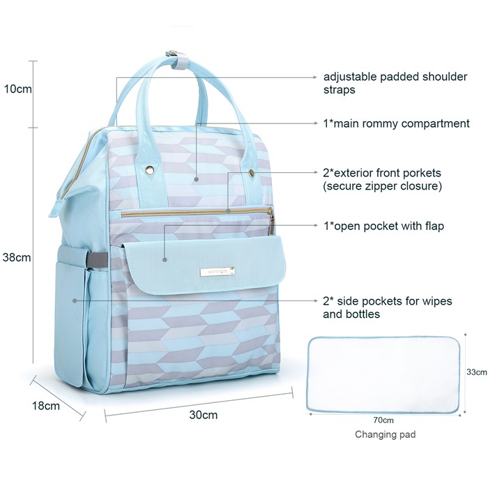 mommore กระเป๋าคุณแม่ กระเป๋าสัมภาระคุณแม่ กระเป๋าแม่ลูกอ่อน รูปแบบทันสมัย กันน้ำ พร้อมแผ่นรองเปลี่ยนผ้าอ้อม คุณภาพสูง เหมาะสำหรับเดินทางมาก (ฺLight Blue)