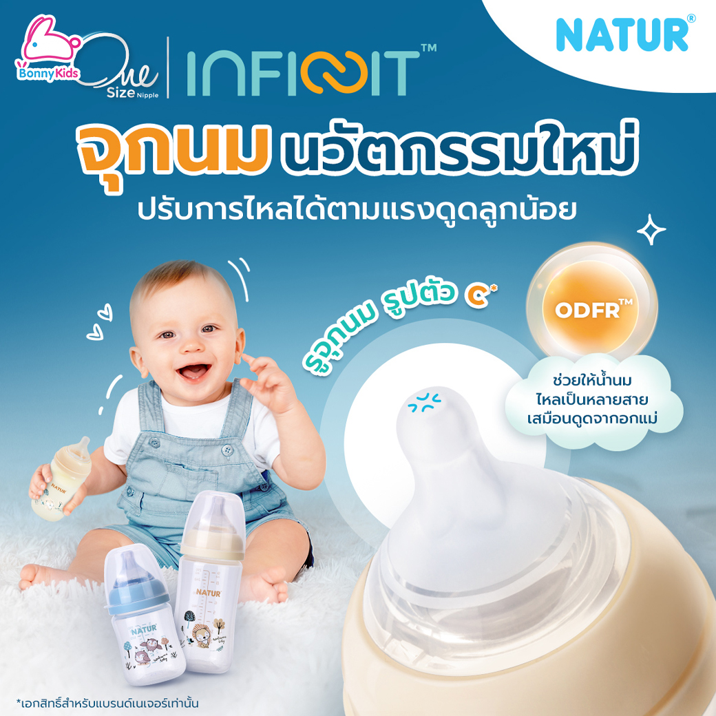 NATUR (เนเจอร์) One Size INFINIT ขวดนมอินฟินิท ขวดนมคอกว้าง ขวดPP ขวด PES (แพ็ค 2 ขวด)