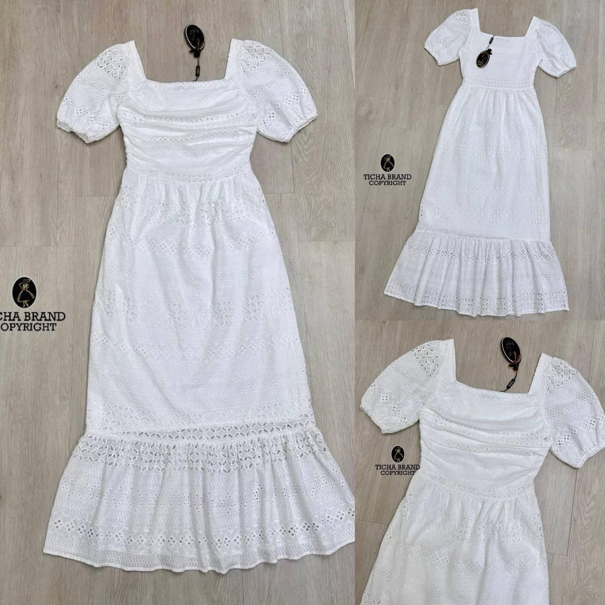 เดรสลูกไม้ขาวปักฉลุขาวแขนตุ๊กตา คอสี่เหลี่ยม อกเย็บย่นชายแต่งระบายหางปลา ทรงสวยเข้ารูปแพทเทิร์นเป๊ะมาก งานซิปข้าง เย็บซับในอย่างดี ใส่สบาย สินค้าคุณภาพ (พร้อมส่ง)